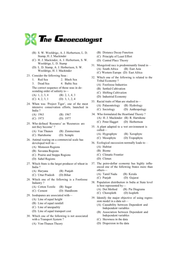 Solved MCQs Geography