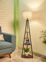 Home Decor : Metal 3-Tier Floor Lamp, Jute Shade, LED.