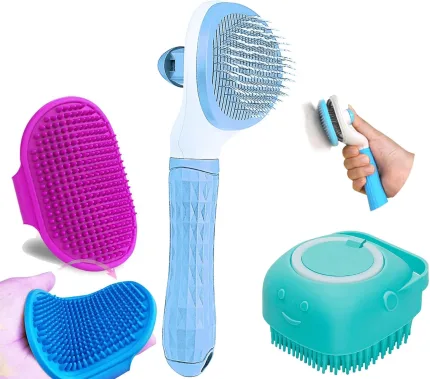 Pet Care : 3-in-1 Pet Grooming Brush, Soap Dispenser.