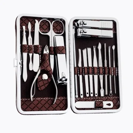 Travel Care : Gleva 18pc Steel Mani/Pedi Kit w/Leather Case - Brown