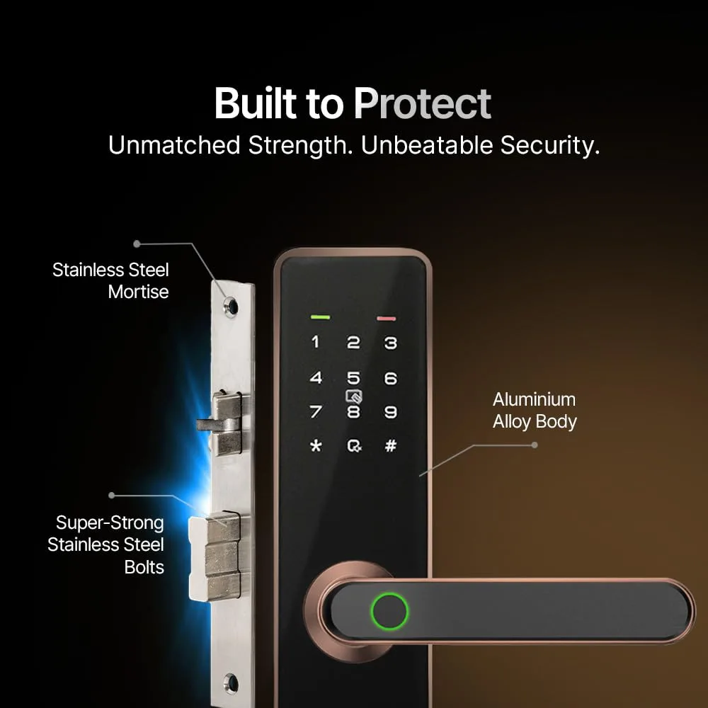 In-Depth Review: best door lock digital - QUBO Smart Door Lock Essential Copper from Hero Group | 7-Way Unlocking | Mobile App | Fingerprint | OTP Rem 5 QUBO Smart Door Lock Ess - view 4