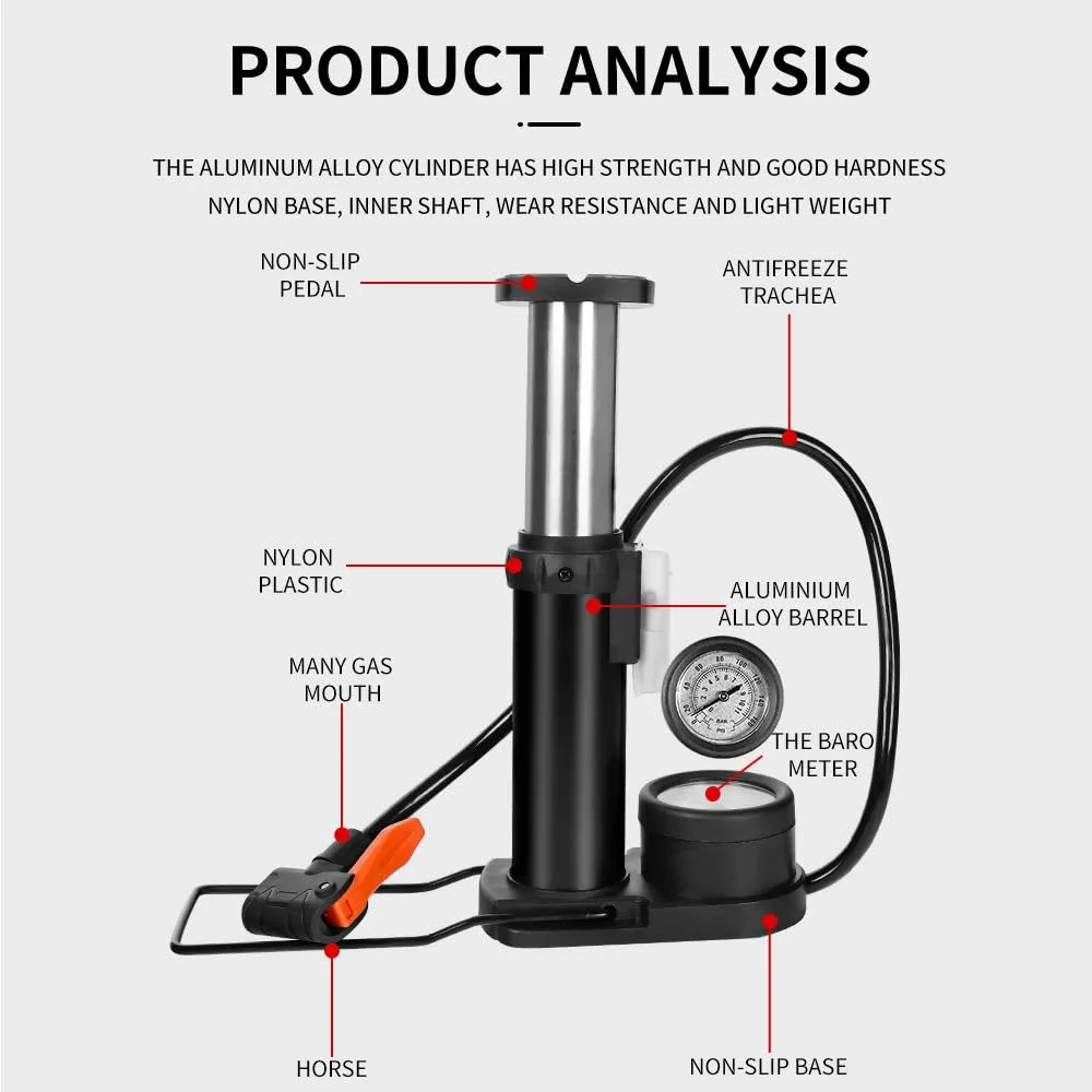 In-Depth Review: best bike air pressure gauge - Mini High Pressure Bicycle Pump with Gauge – Portable Dual Action Cycle Air Pump, PSI Meter, Frame M 4 Mini High Pressure Bicyc - view 3