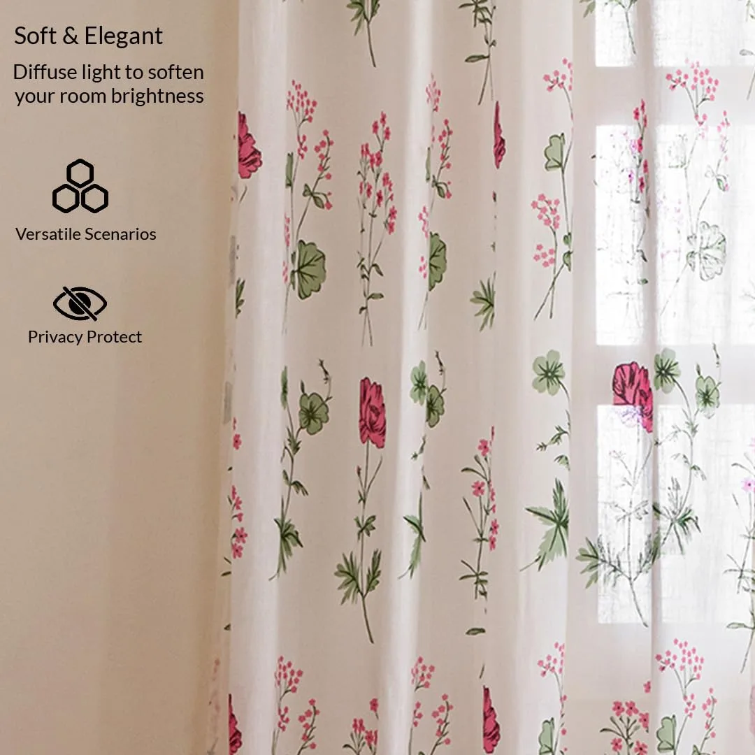 In-Depth Review: best curtain for home - HOMEMONDE Cotton Sheer Curtains for Door Sun Light Filtering Linen Textured Curtain Set of 2, Pink Floral Pri 5 best curtain for home view 3