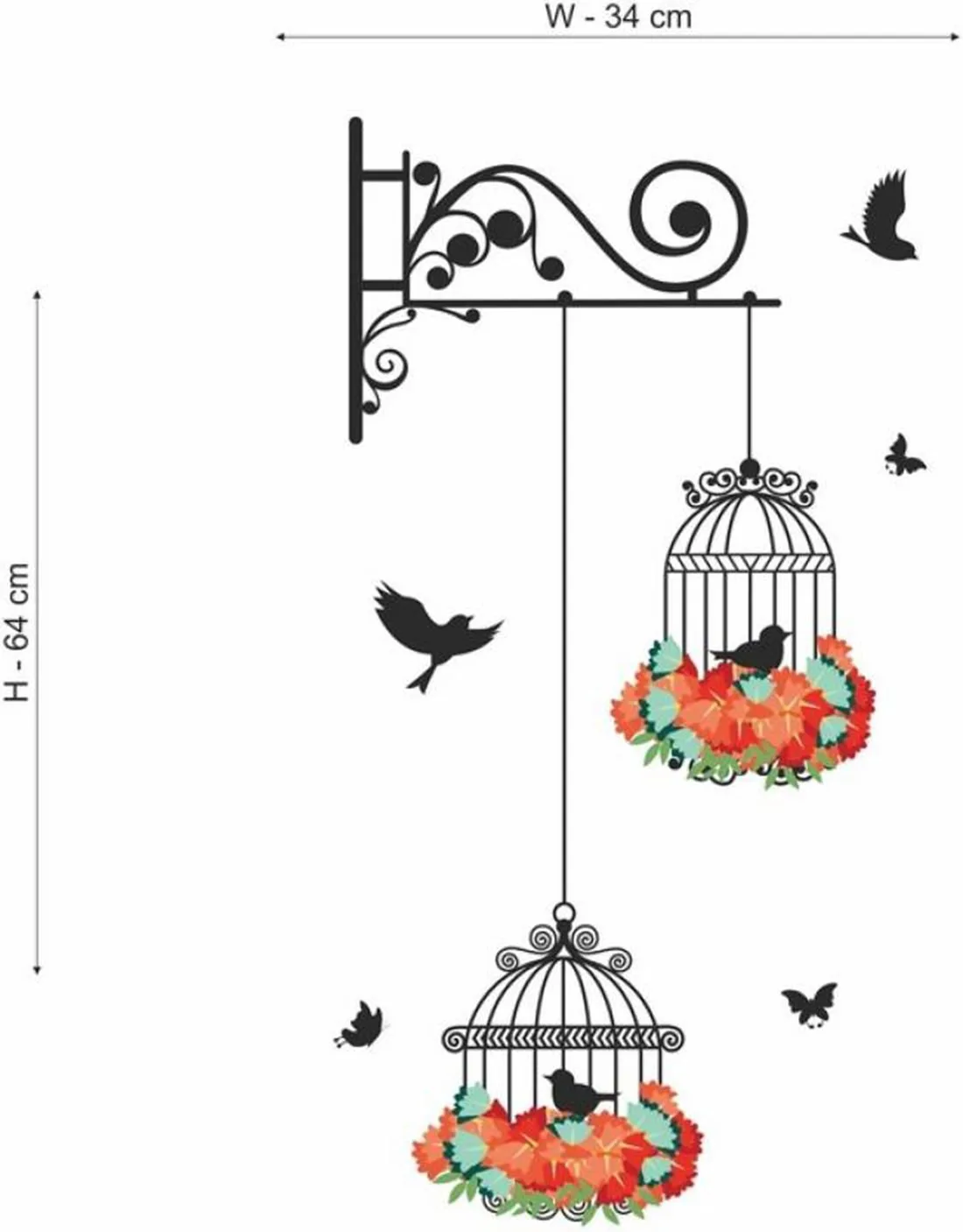 In-Depth Review: best wall stickers decorative - Decals Design 'Hanging Birds Cage with Flowers' Wall Sticker (PVC Vinyl, 50 cm x 70 cm) 3 Decals Design 'Hanging Bir - view 2