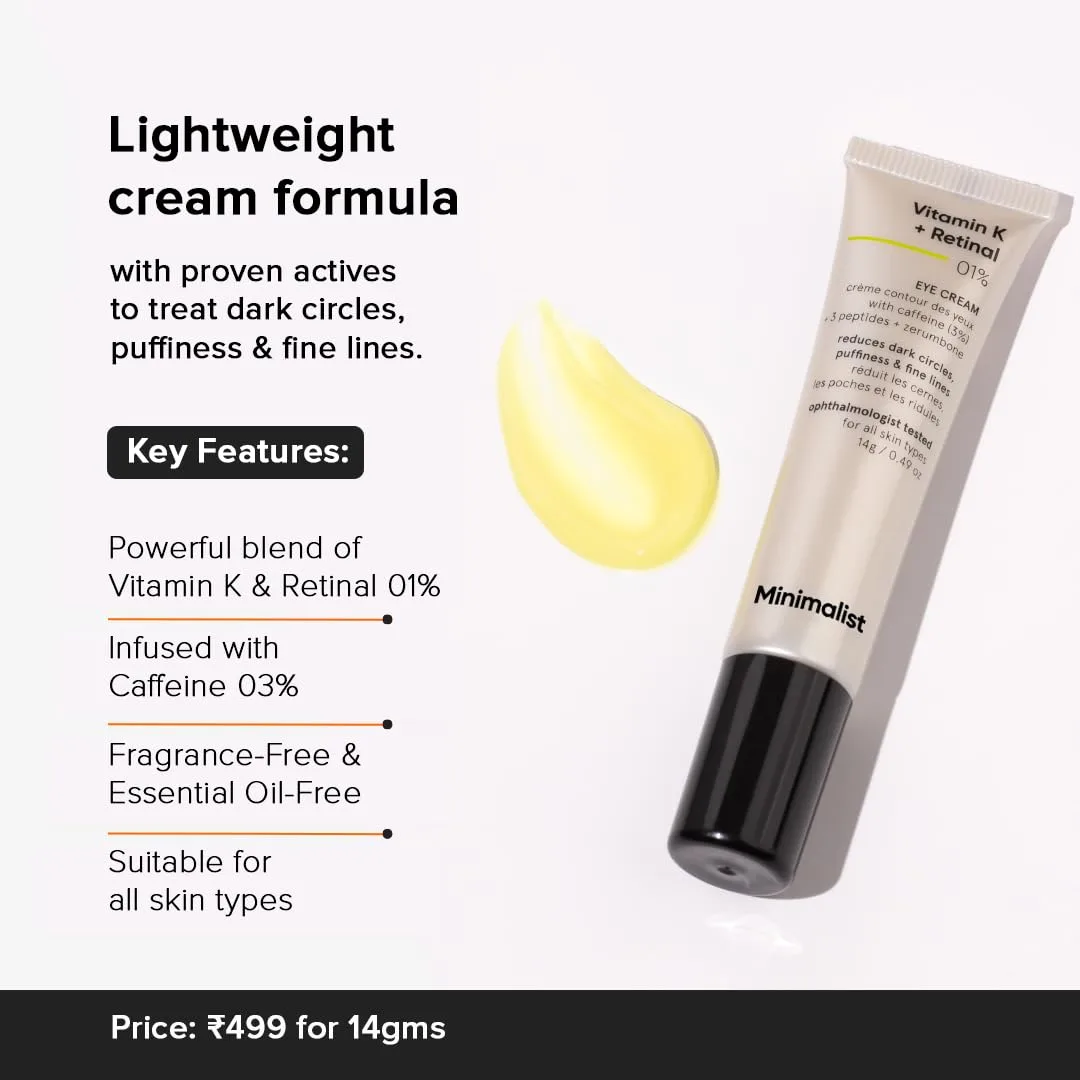 In-Depth Review: best under eye cream - Minimalist Vitamin K + Retinal 01% Under Eye Cream | Reduces Dark Circles, Wrinkles & Fine Lines | With C 3 Minimalist Vitamin K + Retinal - view 2