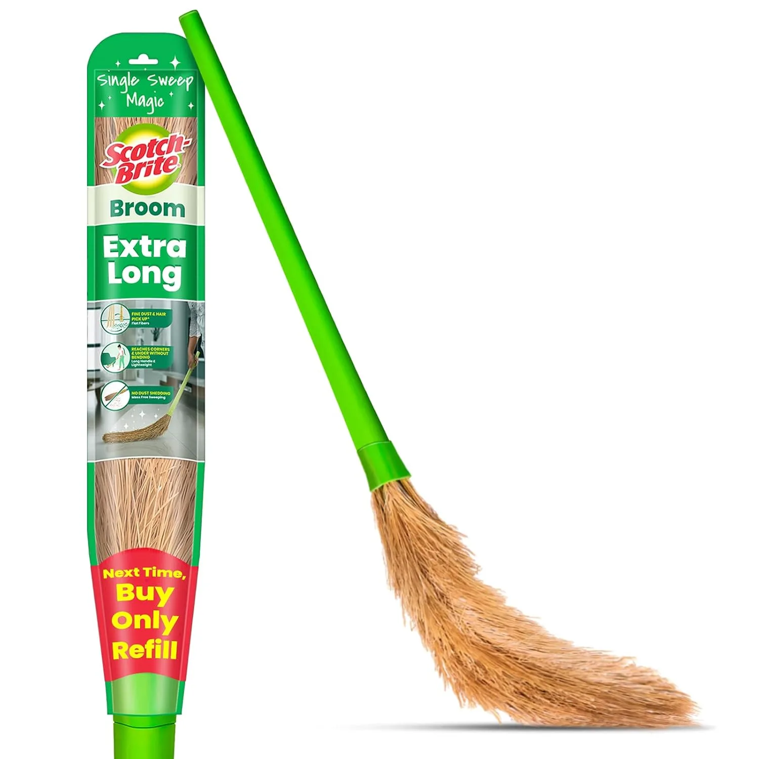 In-Depth Review: best broom for home - Scotch-Brite XL No-Dust Broom with Long Handle |Flat Fiber Jhadu for Fine Dust & Hair, Reaches All Corners | Mu 1 best broom for home