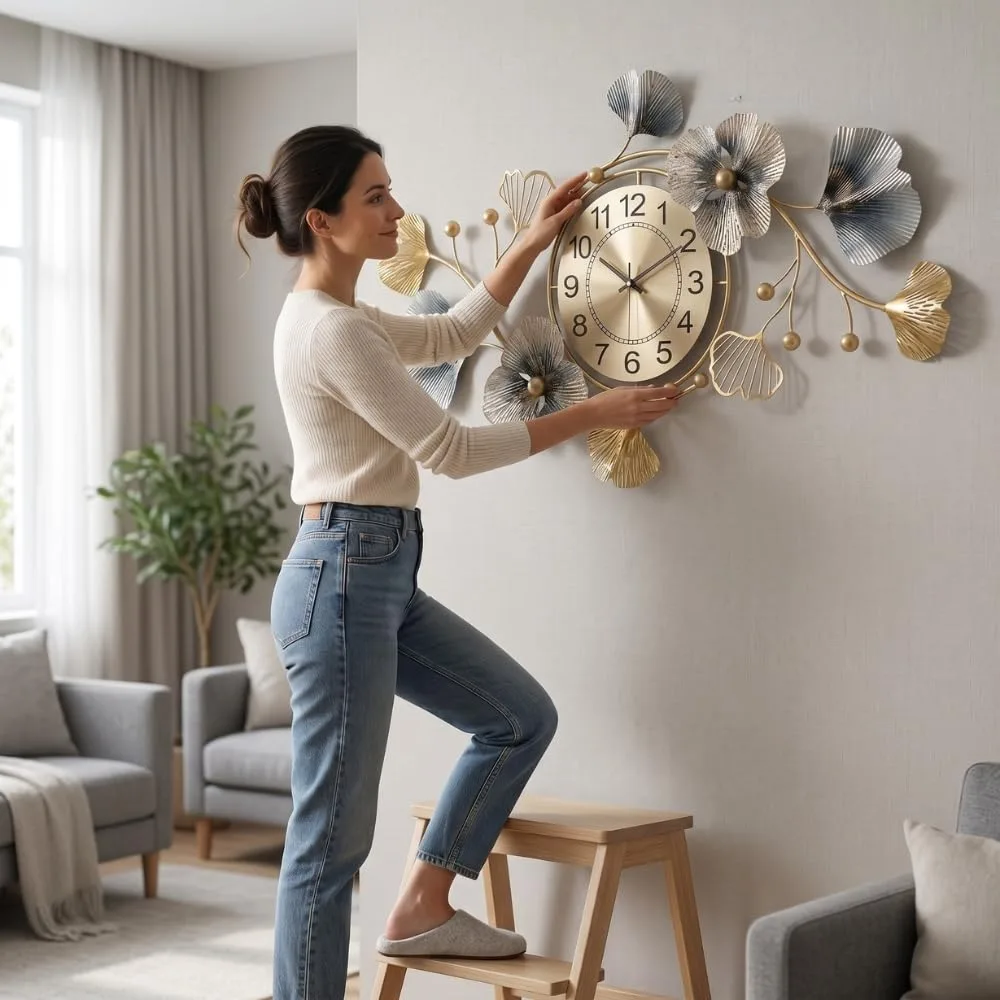 In-Depth Review: best wall clock home decor - Metal Analog Wall Clock - Floral Design with Silent Sweep Machine - Ideal Home Decor Items and Wall Deco 9 Metal Analog Wall Clock - - view 8