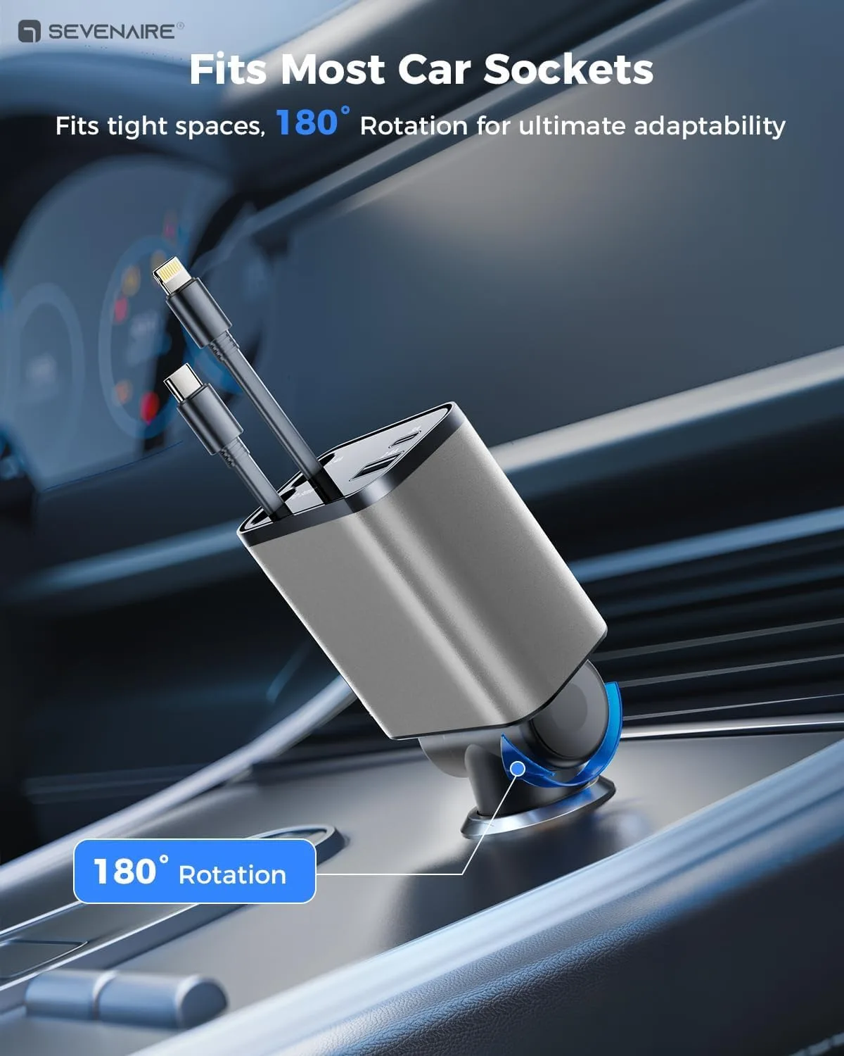 In-Depth Review: best car charger fast - Sevenaire Retractable Car Charger, 69W Super Fast Car Charger with Cables, Type C & USB-A Ports, USB-C & L Re 8 Sevenaire Retractable Car Cha - view 7