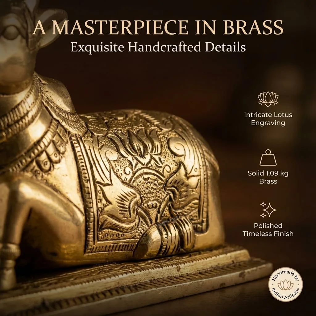 In-Depth Review: best home decor items india - Two Moustaches Brass Nandi Idol 5 Inch | Nandi Murti for Pooja Room & Home Temple | Lotus Engraved Hand 6 Two Moustaches Brass Na - view 5