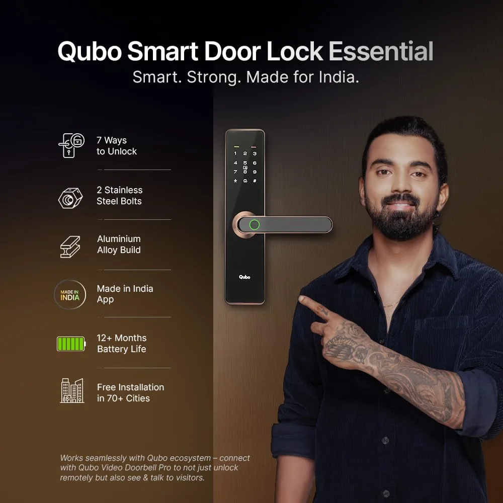 In-Depth Review: best door lock digital - QUBO Smart Door Lock Essential Copper from Hero Group | 7-Way Unlocking | Mobile App | Fingerprint | OTP Rem 3 QUBO Smart Door Lock Ess - view 2