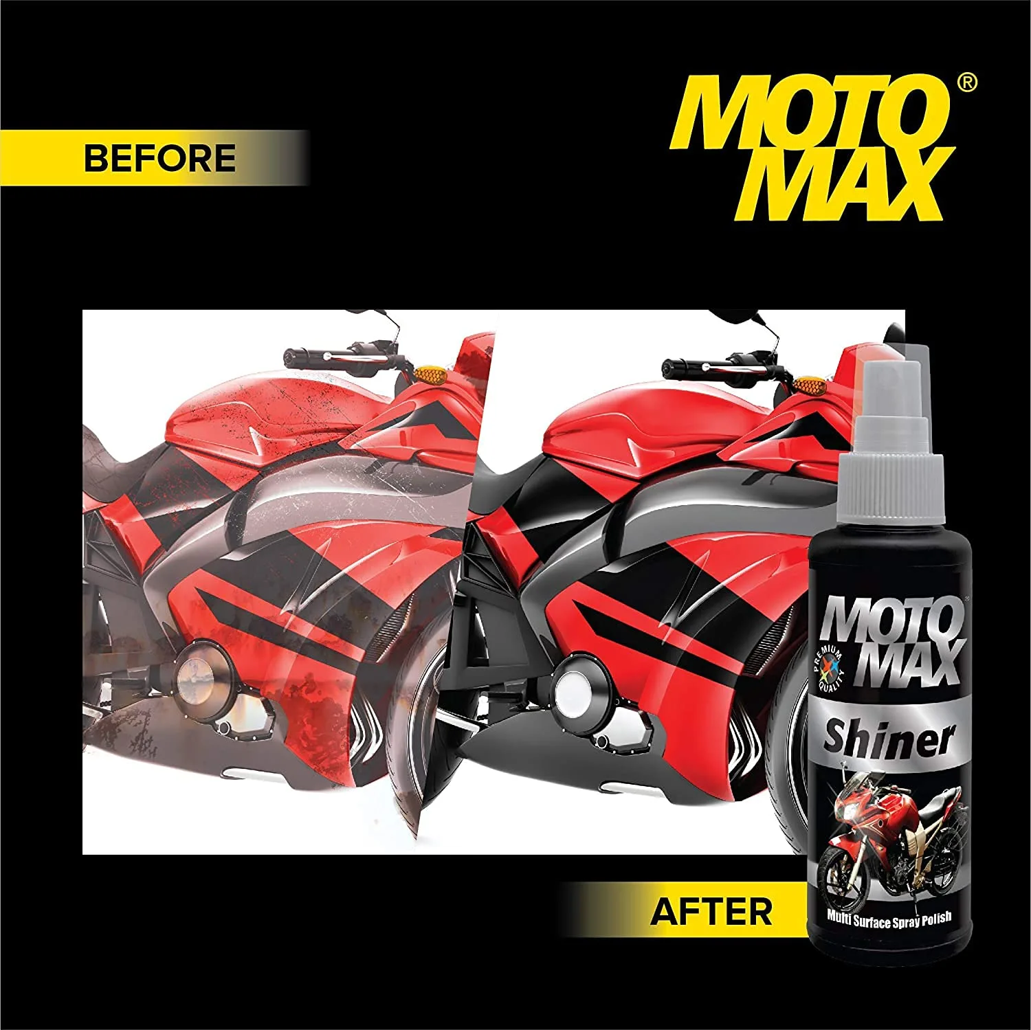 In-Depth Review: best bike polish spray - Motomax Shiner Multi surface Spray Polish 100ml|Instantly Cleans, Polishes and Shines Motorbikes, Scooters, 7 Motomax Shiner Multi surfac - view 6