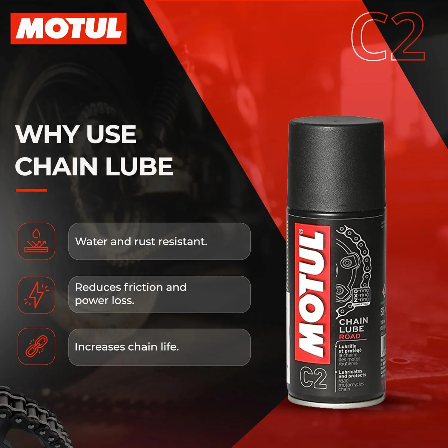 In-Depth Review: best bike chain lubricant - Motul C2 Motorcycle Chain Lube | Advanced Lubrication Spray for Bike Chains | Protects Against Wear & Cor 5 Motul C2 Motorcycle Chain - view 4