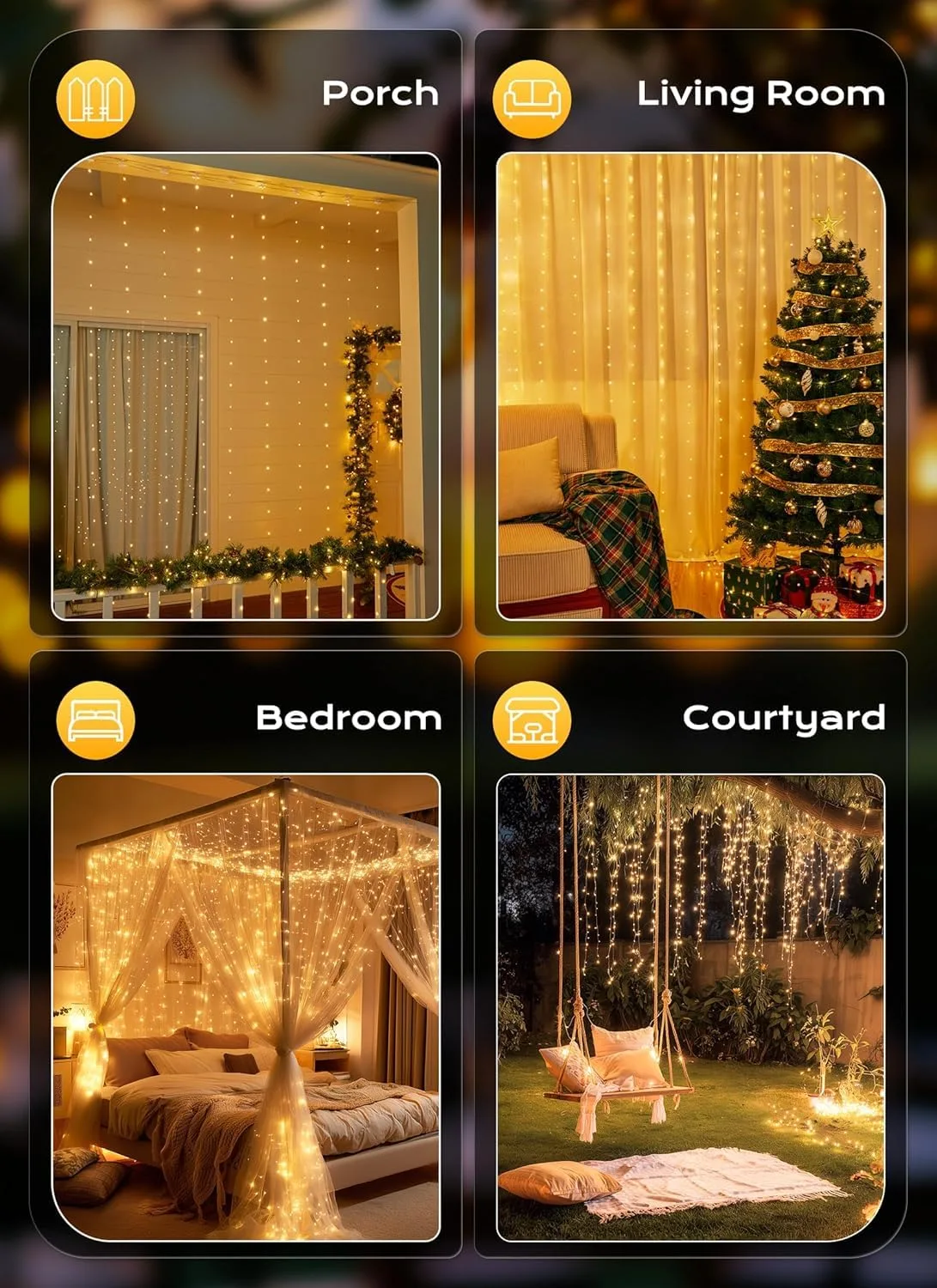 In-Depth Review: best fairy lights decoration - FLYNGO Fairy Curtain String Lights for Decoration, Warm White USB Powered 300 LED Lights with 8 Flashi 7 FLYNGO Fairy Curtain Strin - view 6