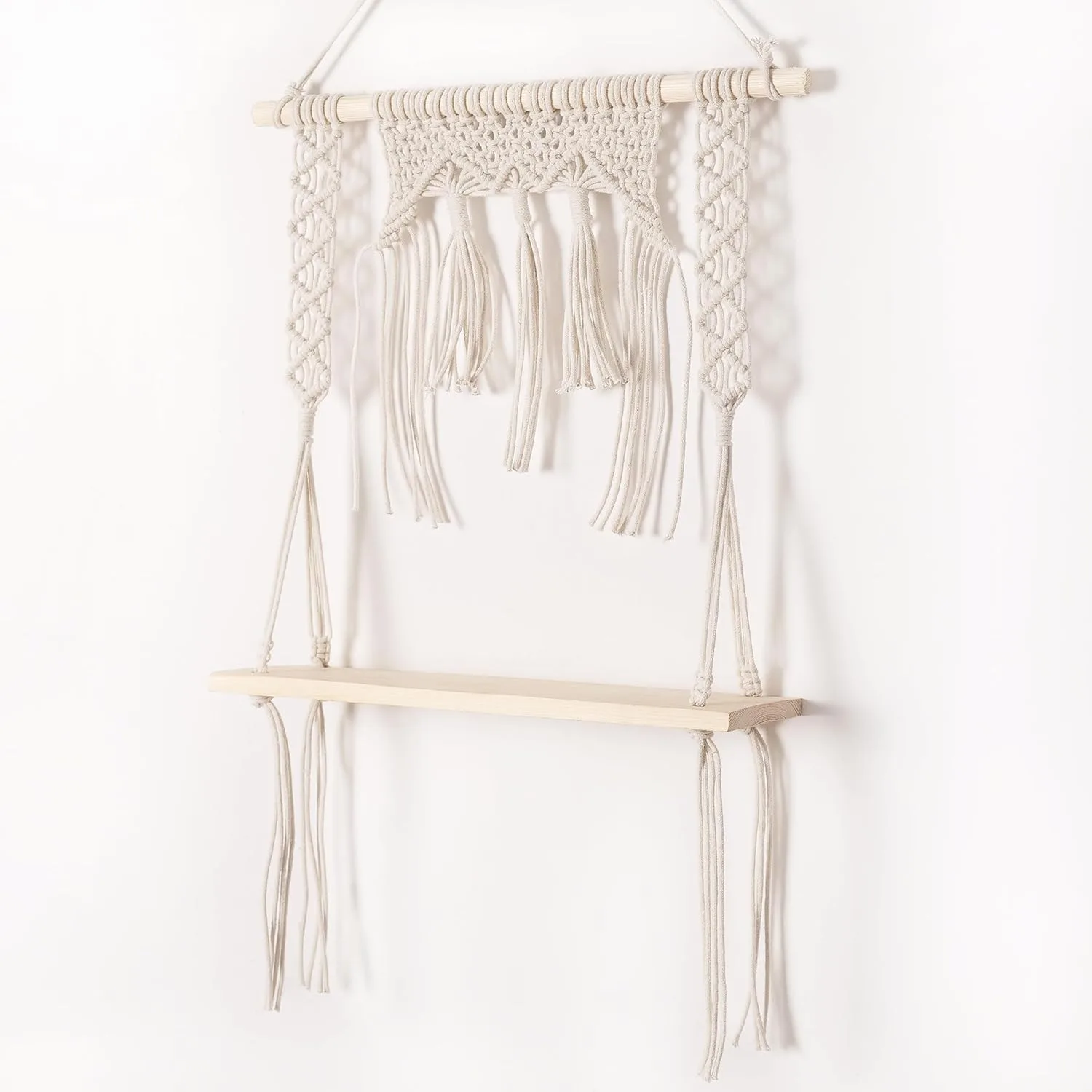 In-Depth Review: best macrame wall hanging - Decazone ® Macrame Wall Hanging Shelf Wood Floating Shelves with Wooden Dowel Modern Chic Woven Decor fo 6 Decazone ® Macrame Wall Han - view 5