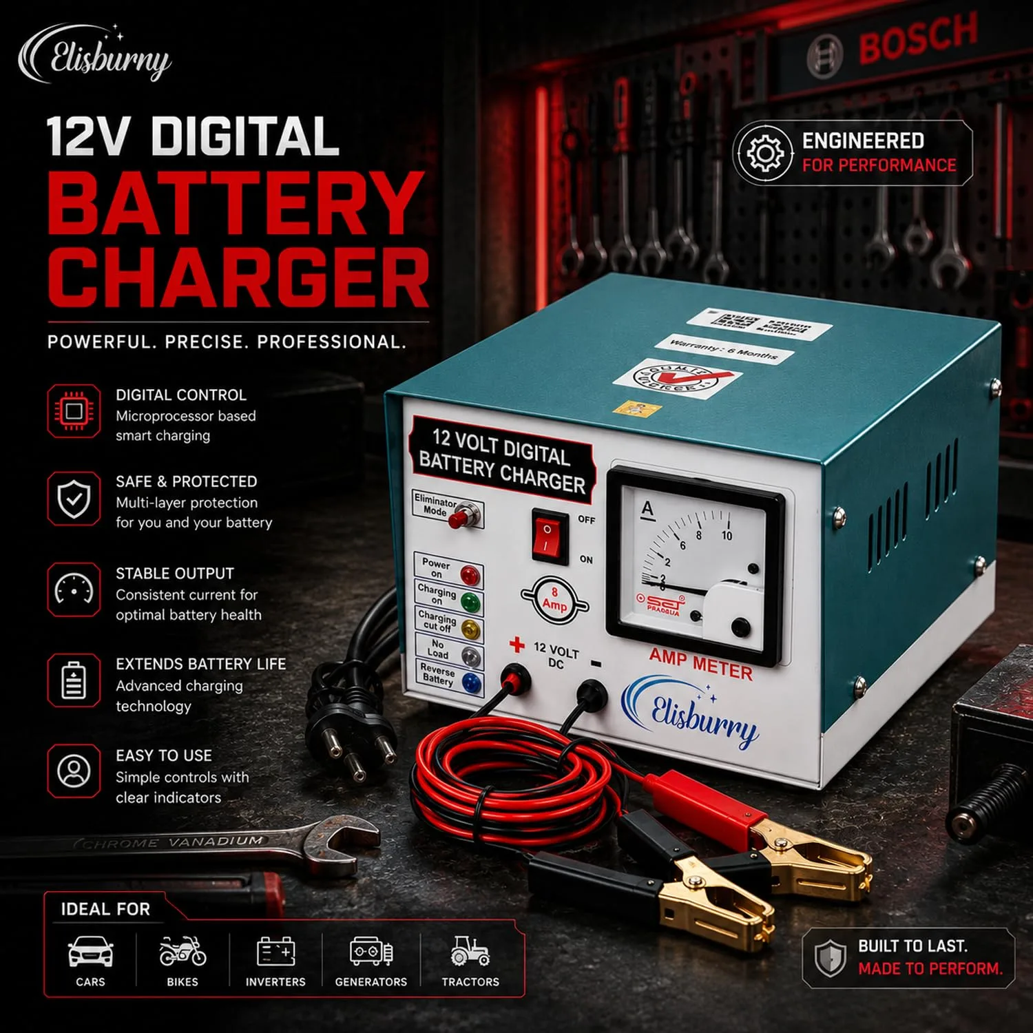 In-Depth Review: best car battery - ELISBURRY Heavy Duty Volt Amp Battery Charger for Car & Bike – Auto Cut, Compatible with 4AH to 220AH B 10 best car battery view 8