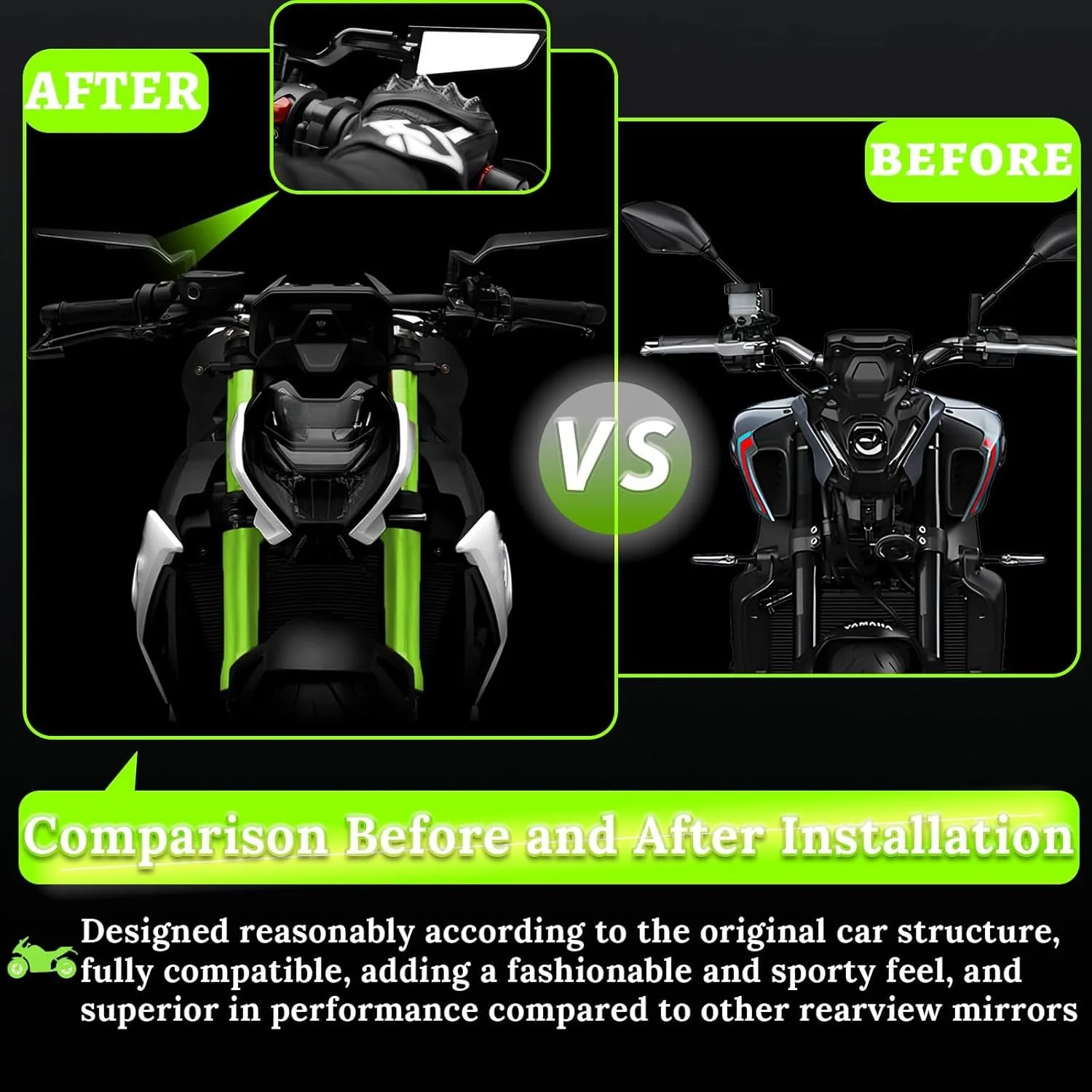 In-Depth Review: best bike side mirror - Eliane Universal Motorcycle Bike Mirrors Set Adjustable Rotating Rear View Mirror Stealth Wind Wing Side For 10 Eliane Universal Motorcycl - view 9