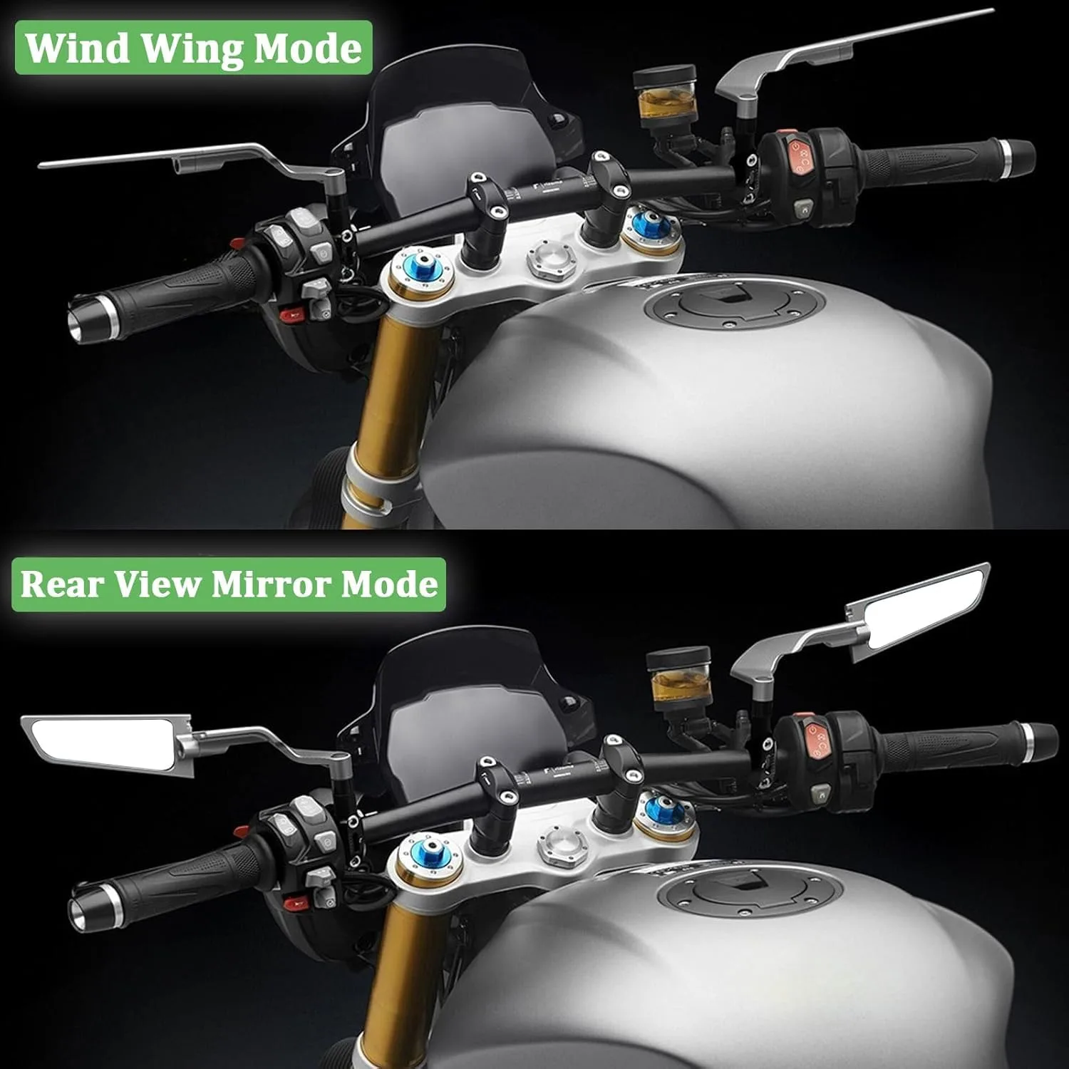 In-Depth Review: best bike side mirror - Eliane Universal Motorcycle Bike Mirrors Set Adjustable Rotating Rear View Mirror Stealth Wind Wing Side For 3 Eliane Universal Motorcycl - view 2