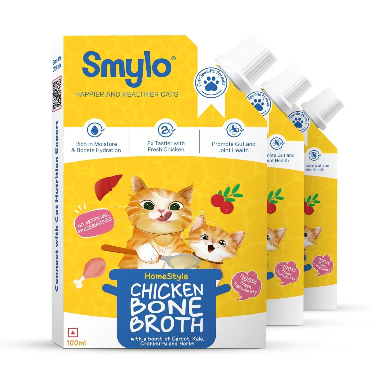 In-Depth Review: best kitten food - Smylo Summer Cooler, Hydration Rich Chicken Bone Broth for Cats (100ml x 3 Packs) | Rich in Collagen for Bones � 2 best kitten food