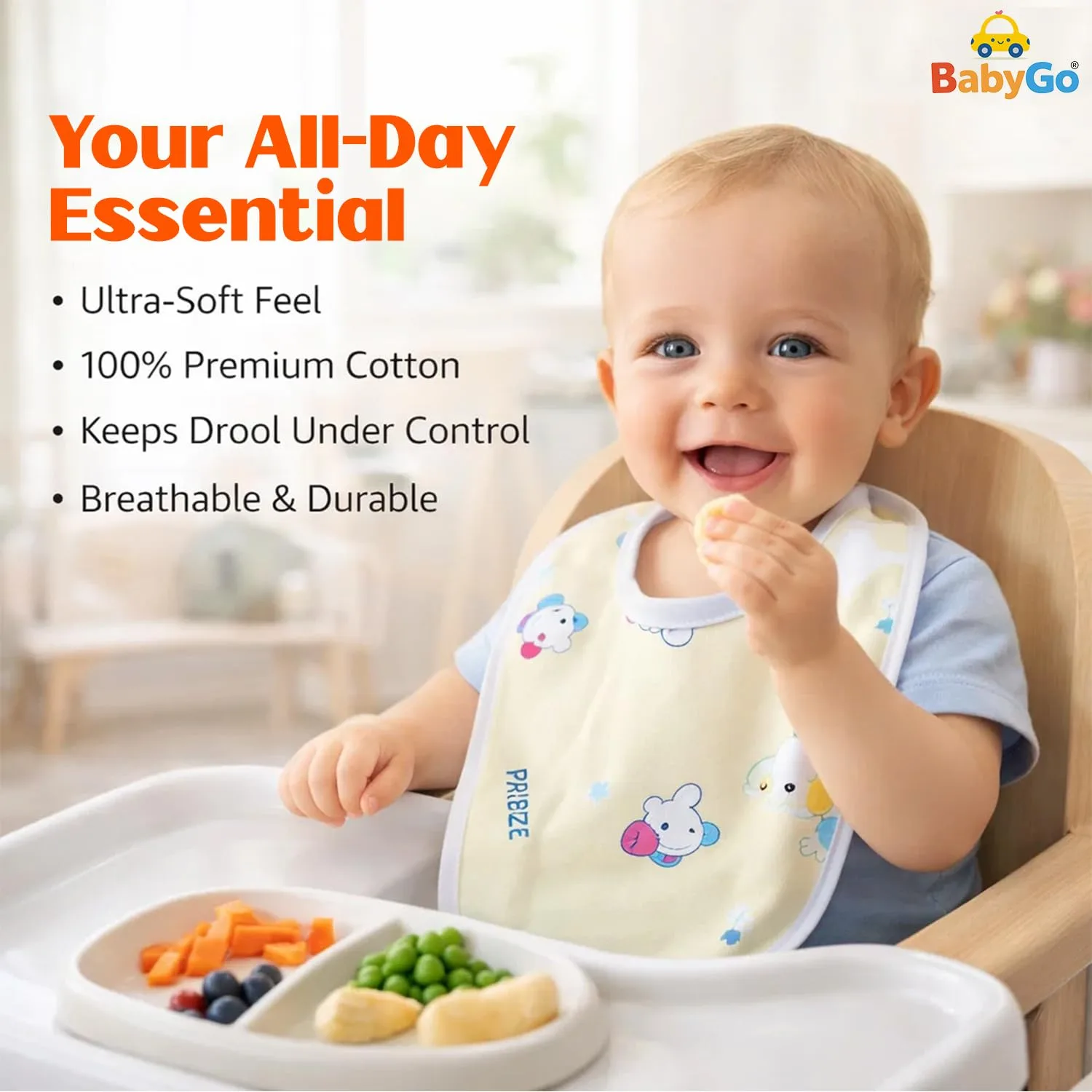 In-Depth Review: best baby bibs set - BabyGo Waterproof Baby Bibs | Spill-Resistant Apron Feeding Bibs for 6–12 Months, Soft & Absorbent Fast-Dry Co 5 BabyGo Waterproof Baby Bib - view 4