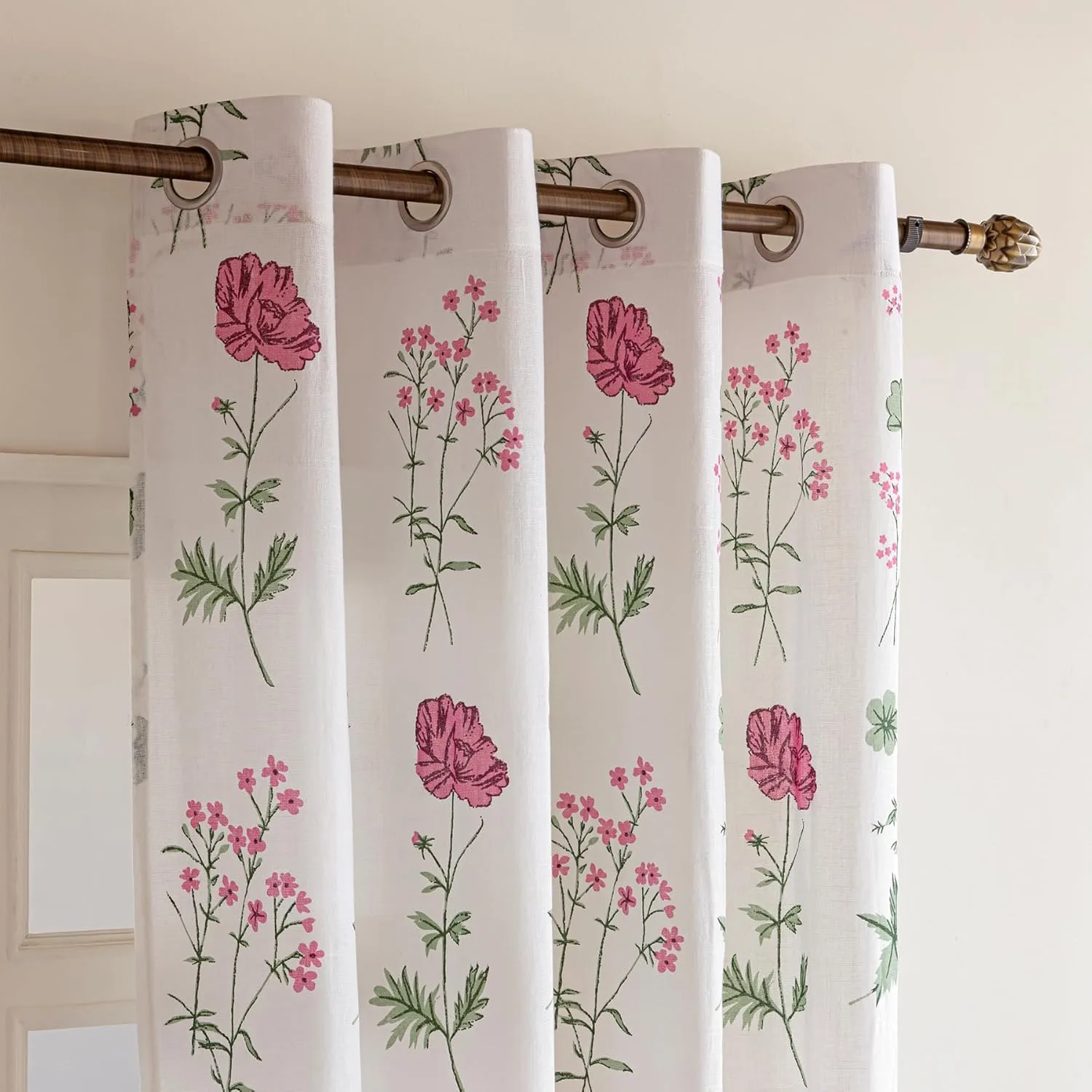 In-Depth Review: best curtain for home - HOMEMONDE Cotton Sheer Curtains for Door Sun Light Filtering Linen Textured Curtain Set of 2, Pink Floral Pri 3 best curtain for home view 1
