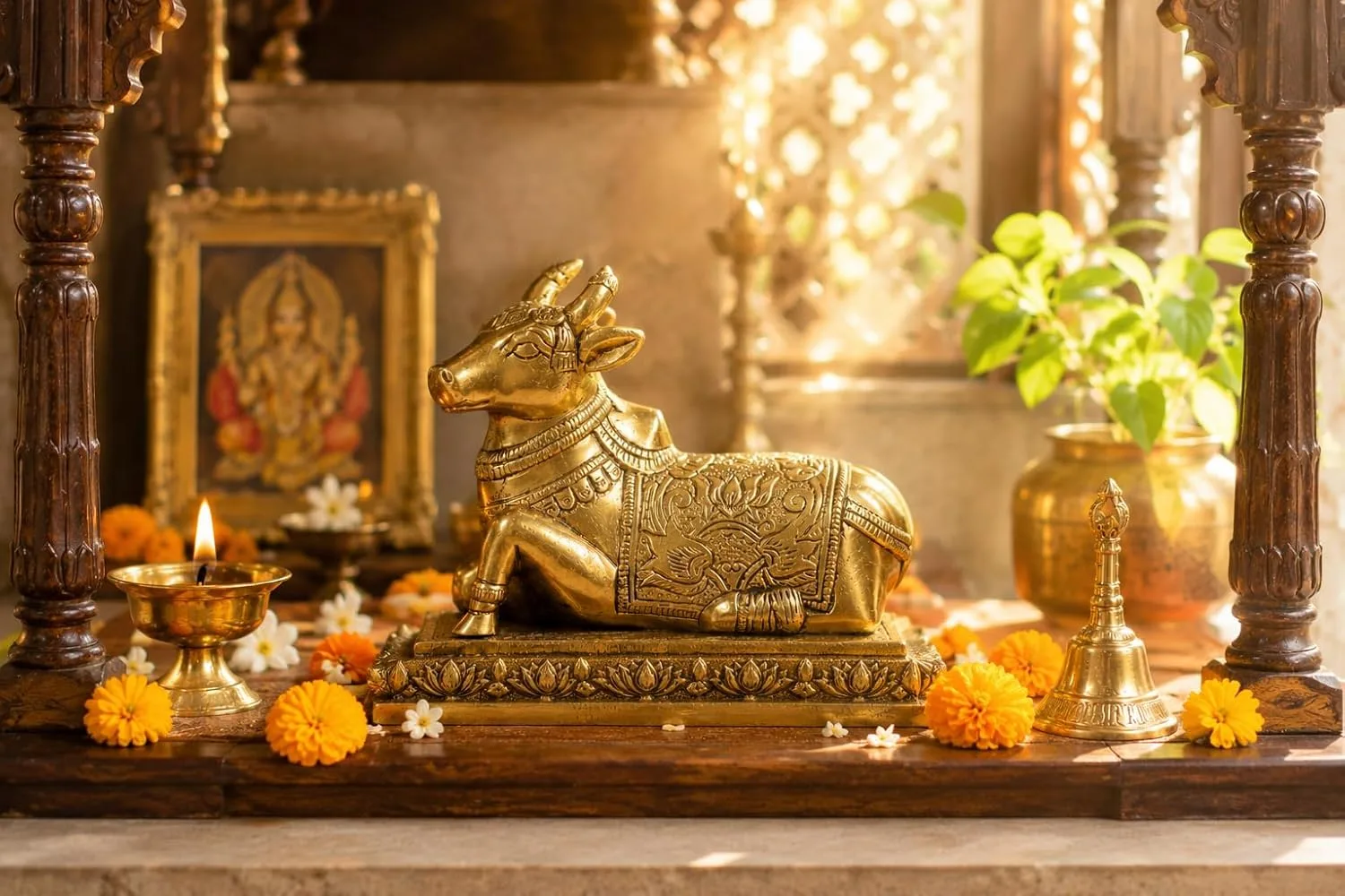 In-Depth Review: best home decor items india - Two Moustaches Brass Nandi Idol 5 Inch | Nandi Murti for Pooja Room & Home Temple | Lotus Engraved Hand 4 Two Moustaches Brass Na - view 3