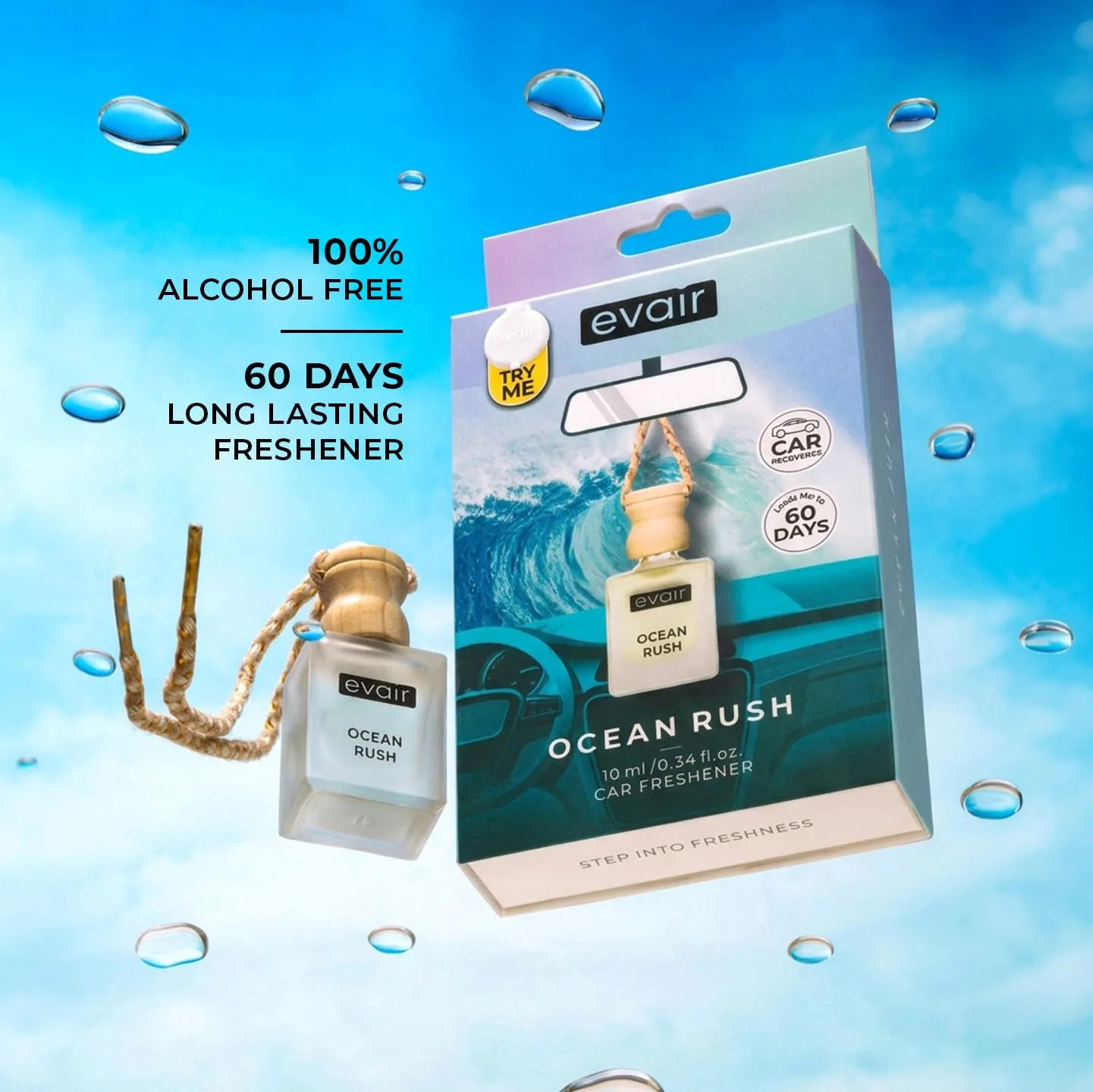 In-Depth Review: best car perfume diffuser - Evair OCEAN RUSH Luxury Car Air Freshener | Cool Aqua Essential Oil Hanging Car Perfume | Long Lasting Ca 8 Evair OCEAN RUSH Luxury C - view 7
