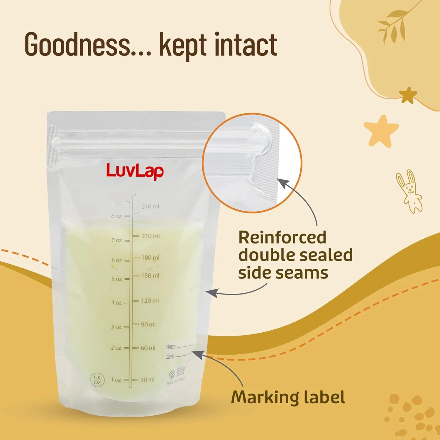 In-Depth Review: best baby milk storage bag - LuvLap Baby Breast Milk Storage Bags 240 ml (Pack of 25), BPA Free BPA Free Leak Proof Zip Lock Disposab 5 LuvLap Baby Breast Milk St - view 4