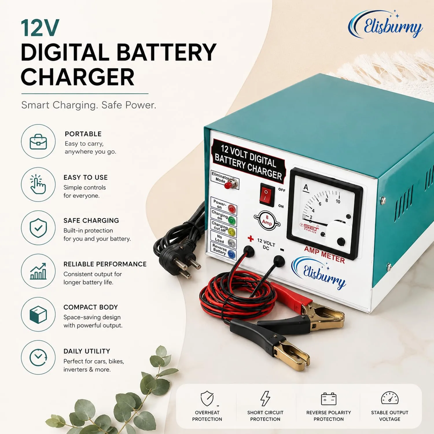 In-Depth Review: best car battery - ELISBURRY Heavy Duty Volt Amp Battery Charger for Car & Bike – Auto Cut, Compatible with 4AH to 220AH B 9 best car battery view 7