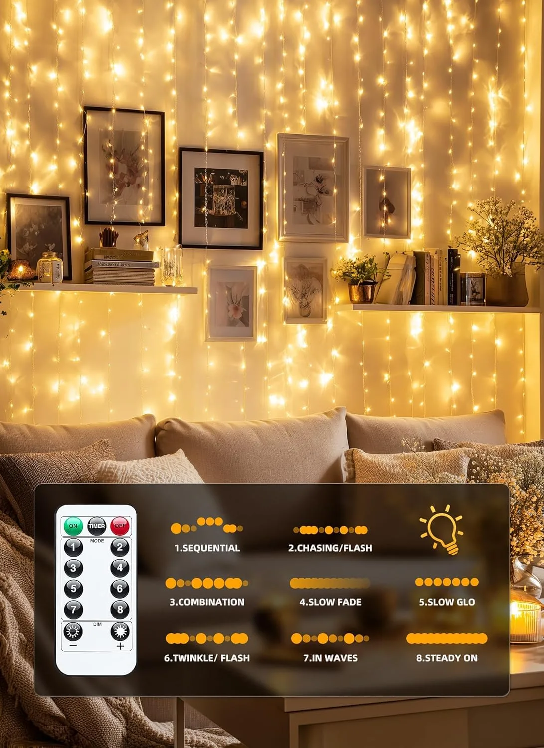 In-Depth Review: best fairy lights decoration - FLYNGO Fairy Curtain String Lights for Decoration, Warm White USB Powered 300 LED Lights with 8 Flashi 3 FLYNGO Fairy Curtain Strin - view 2