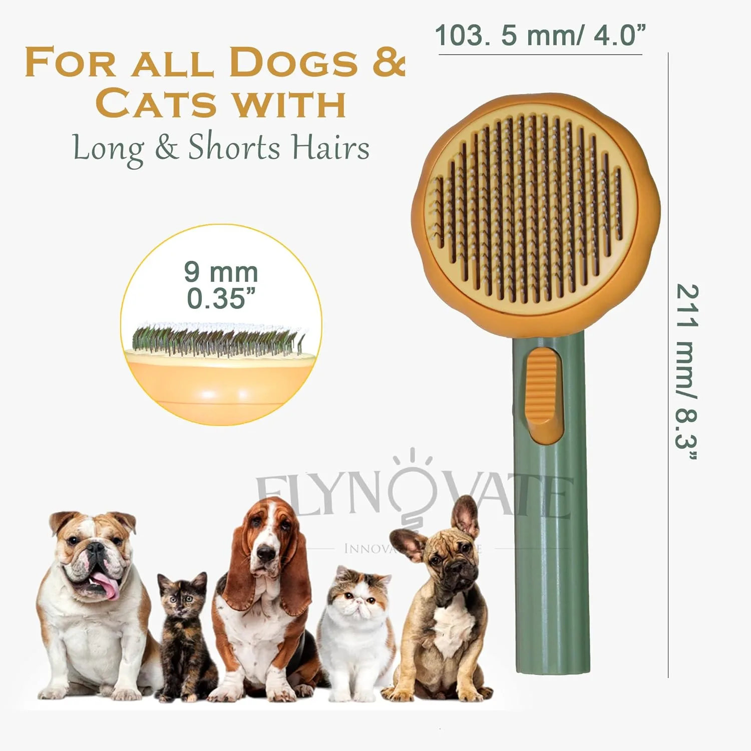 In-Depth Review: best pet grooming kit india - Flynovate Self Cleaning Dog Comb & Cat Comb - Pet Hair Remover Grooming Comb with Switch & PAIN - FREE 9 Flynovate Self Cleaning Dog C - view 8