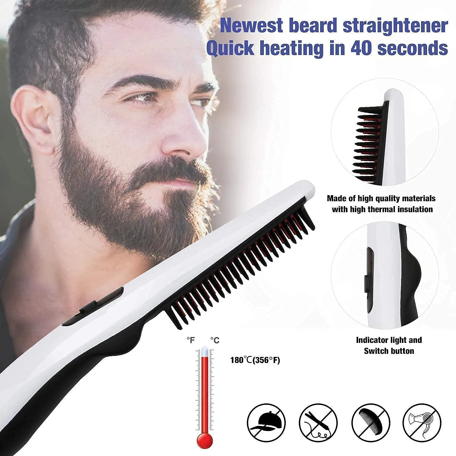 In-Depth Review: best beard straightener - AVIARA Quick Hair Styler for Men Electric Beard Straightener Massage V2 Hair Comb Multifunctional Curly Hai 5 AVIARA Quick Hair Styler f - view 4