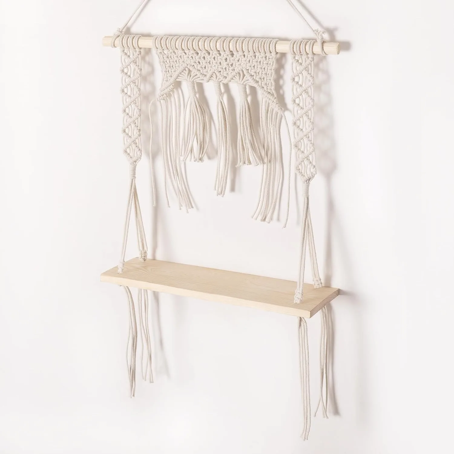 In-Depth Review: best macrame wall hanging - Decazone ® Macrame Wall Hanging Shelf Wood Floating Shelves with Wooden Dowel Modern Chic Woven Decor fo 5 Decazone ® Macrame Wall Han - view 4
