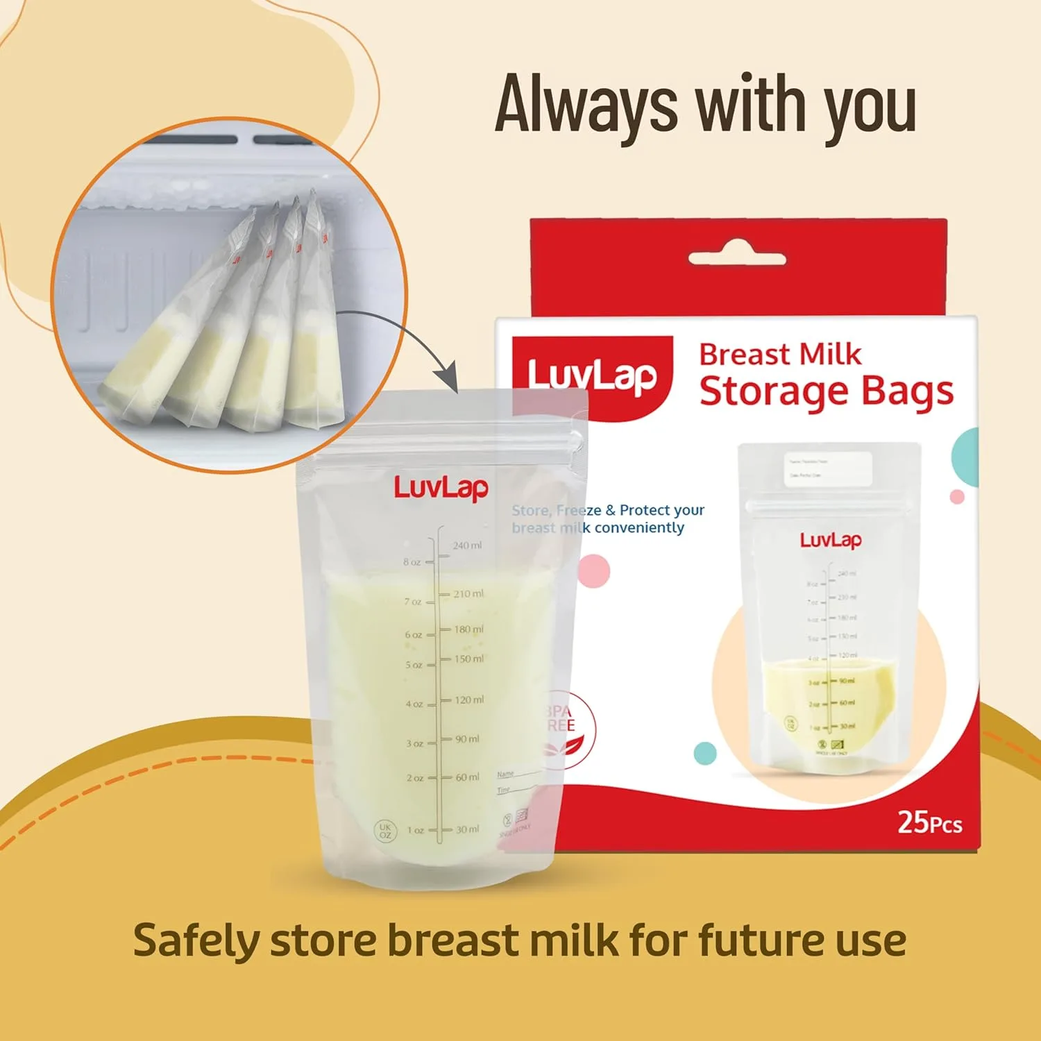 In-Depth Review: best baby milk storage bag - LuvLap Baby Breast Milk Storage Bags 240 ml (Pack of 25), BPA Free BPA Free Leak Proof Zip Lock Disposab 7 LuvLap Baby Breast Milk St - view 6