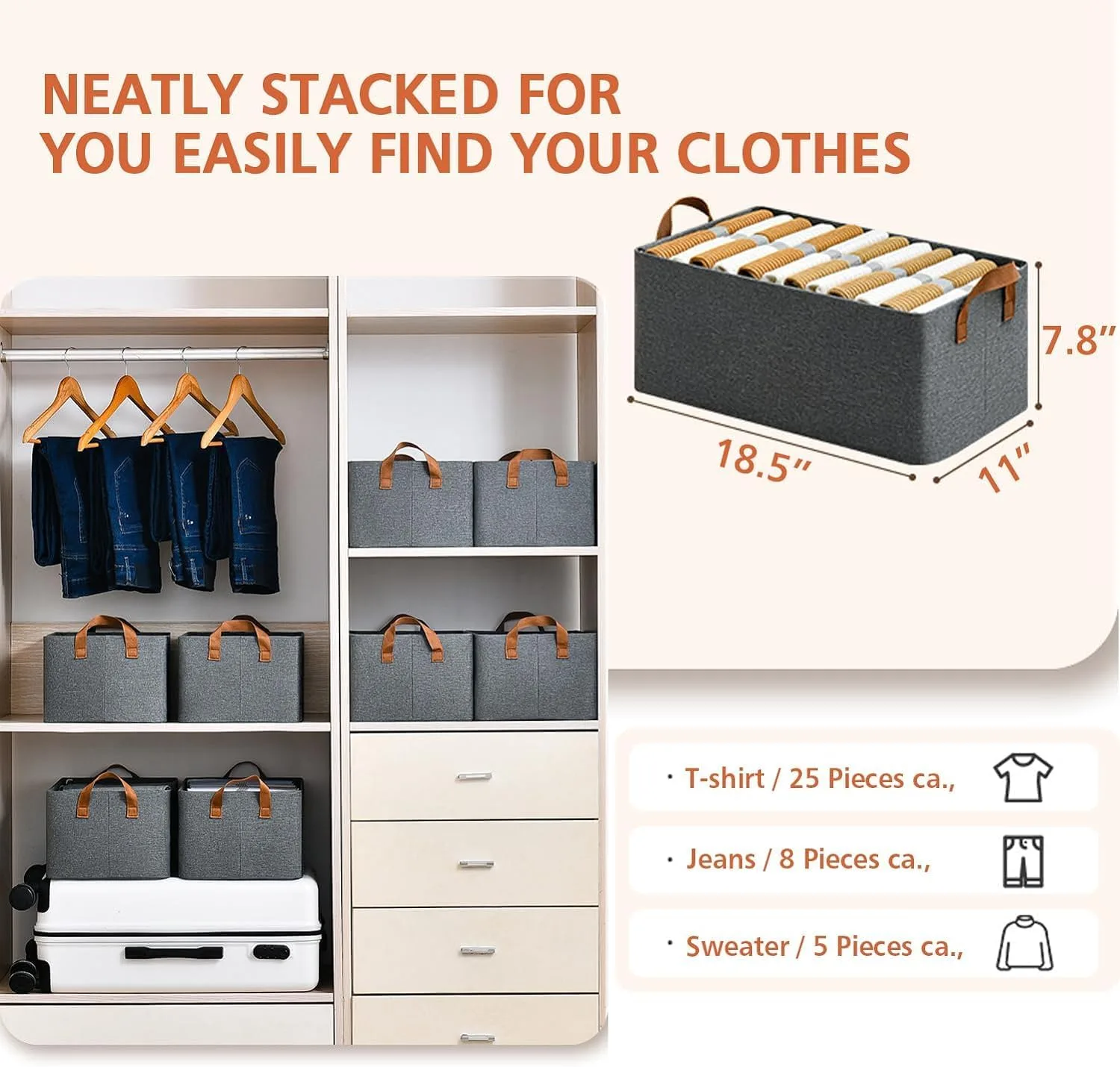 In-Depth Review: best storage boxes home - DAREV 4 Pcs Wardrobe Organizer for Clothes with Metal Frame Rectangle Storage Baskets for Clothing Fabric S 5 DAREV 4 Pcs Wardrobe Orga - view 4