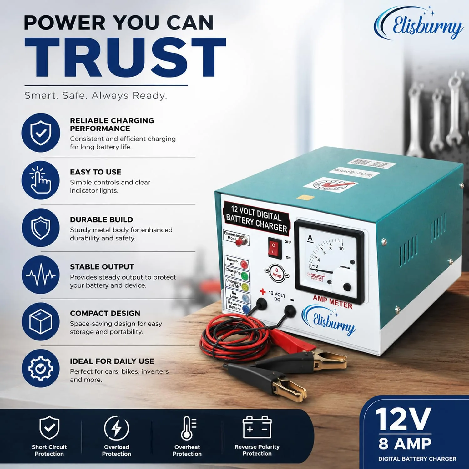 In-Depth Review: best car battery - ELISBURRY Heavy Duty Volt Amp Battery Charger for Car & Bike – Auto Cut, Compatible with 4AH to 220AH B 7 best car battery view 5