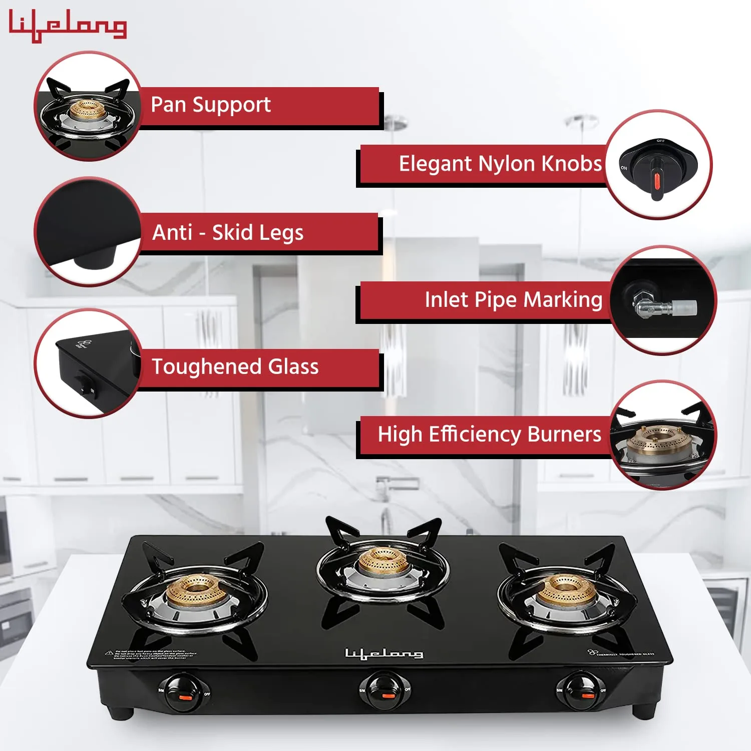 In-Depth Review: best gas stove 3 burner - Lifelong 3 Burner Gas Stove Top for Kitchen - Manual Ignition Cooktop Modern Glass Stove for Modular Kitche 6 Lifelong 3 Burner Gas Stove - view 5