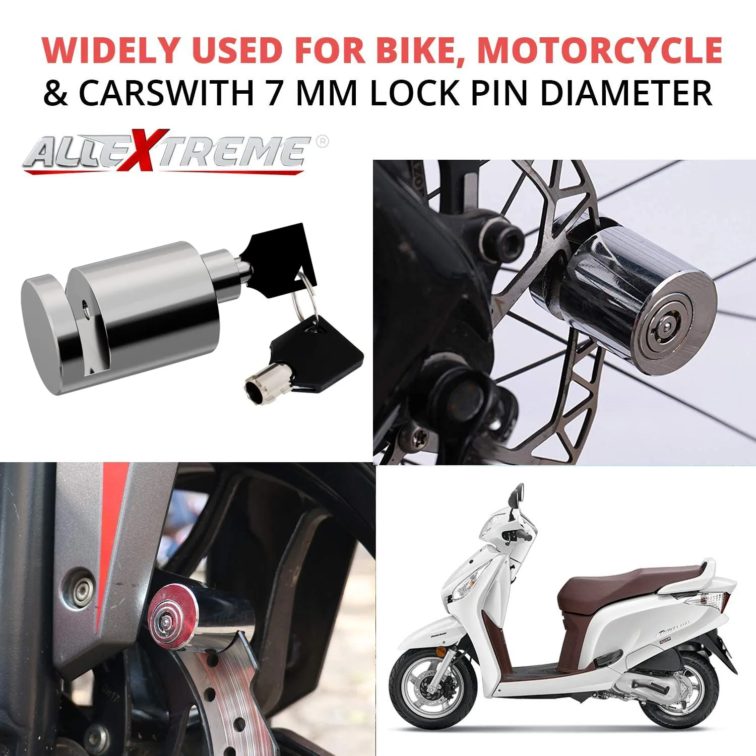 In-Depth Review: best bike lock anti theft - Allextreme EXHDBL1 Stainless Steel Heavy Duty Painted Finish Disc Brake Anti Theft 7mm Pin Wheel Locking 8 Allextreme EXHDBL1 Stainless S - view 7