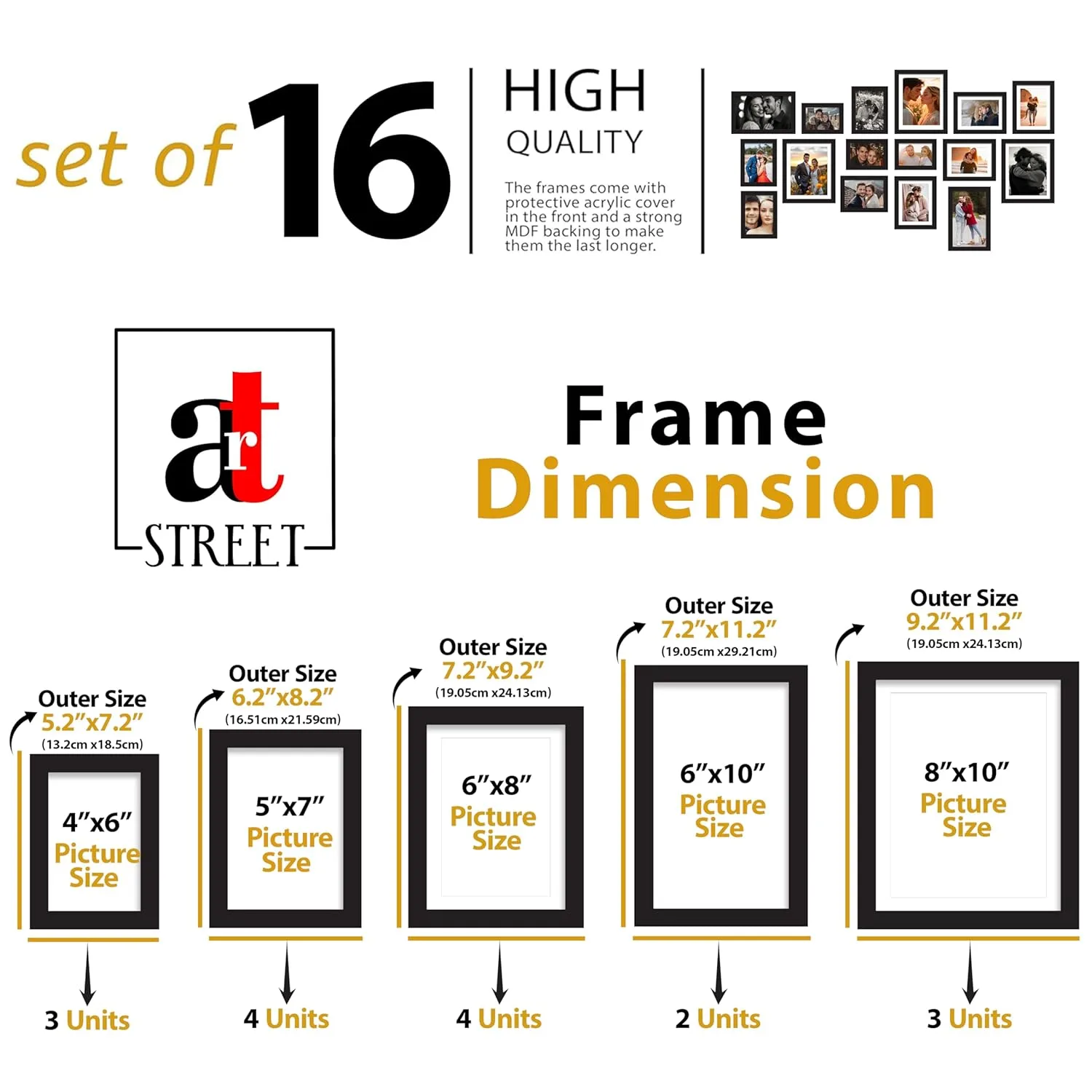 In-Depth Review: best photo frame set - Art Street Shooting Star Wall Photo Frames for living Room, Set of 16 Photo frames (Black) 8 Art Street Shooting Sta - view 7