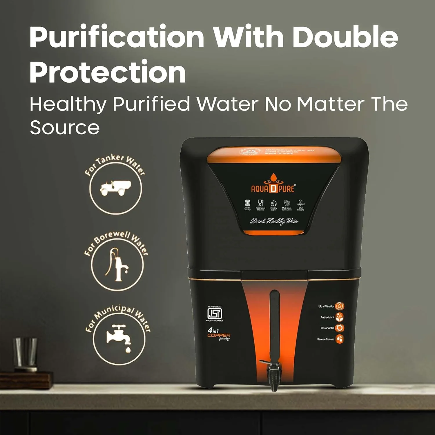In-Depth Review: best water purifier home - AQUA D PURE 4 in 1 Copper RO Water Purifier with 10 Stage Purification Filtration, UV, UF, TDS Adjuster an 7 AQUA D PURE 4 in 1 Coppe - view 6