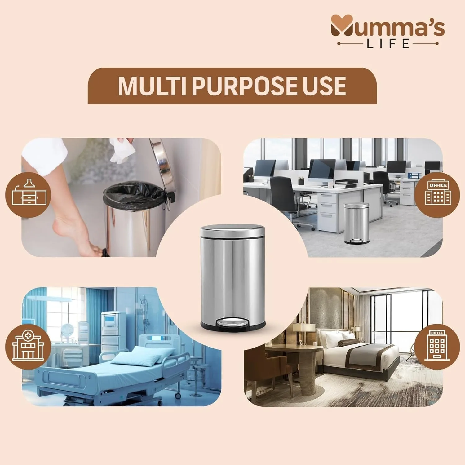 In-Depth Review: best dustbin with lid - Mumma's LIFE 5L Dustbin for Bathroom with Lid – Stainless Steel Silver Pedal Bin with Plastic Inner Bucket 7 Mumma's LIFE 5L Dustbin for - view 6