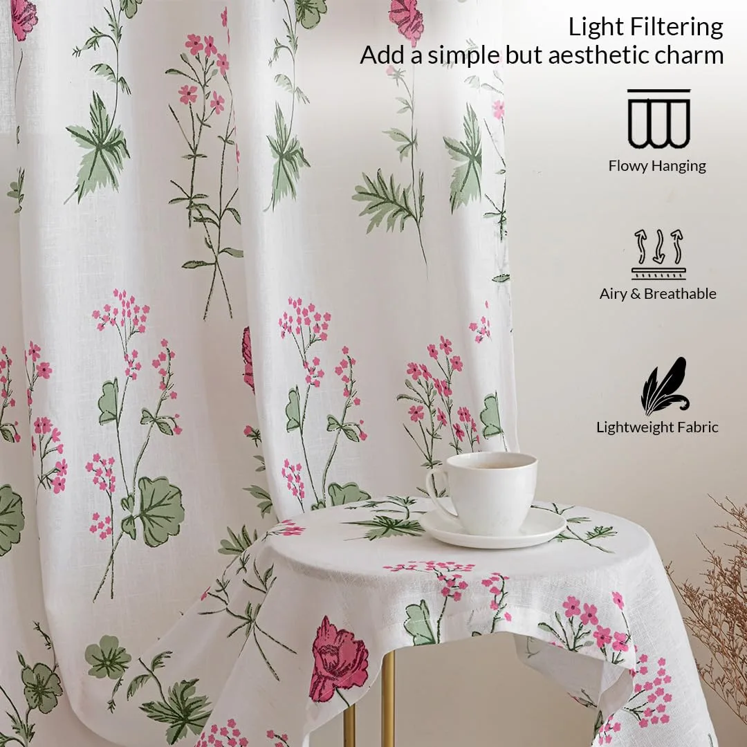 In-Depth Review: best curtain for home - HOMEMONDE Cotton Sheer Curtains for Door Sun Light Filtering Linen Textured Curtain Set of 2, Pink Floral Pri 4 best curtain for home view 2