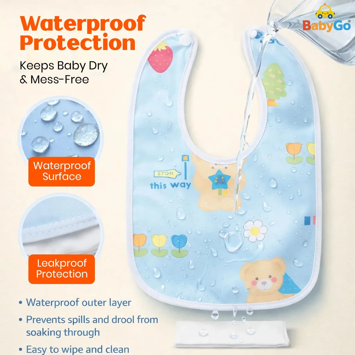 In-Depth Review: best baby bibs set - BabyGo Waterproof Baby Bibs | Spill-Resistant Apron Feeding Bibs for 6–12 Months, Soft & Absorbent Fast-Dry Co 8 BabyGo Waterproof Baby Bib - view 7