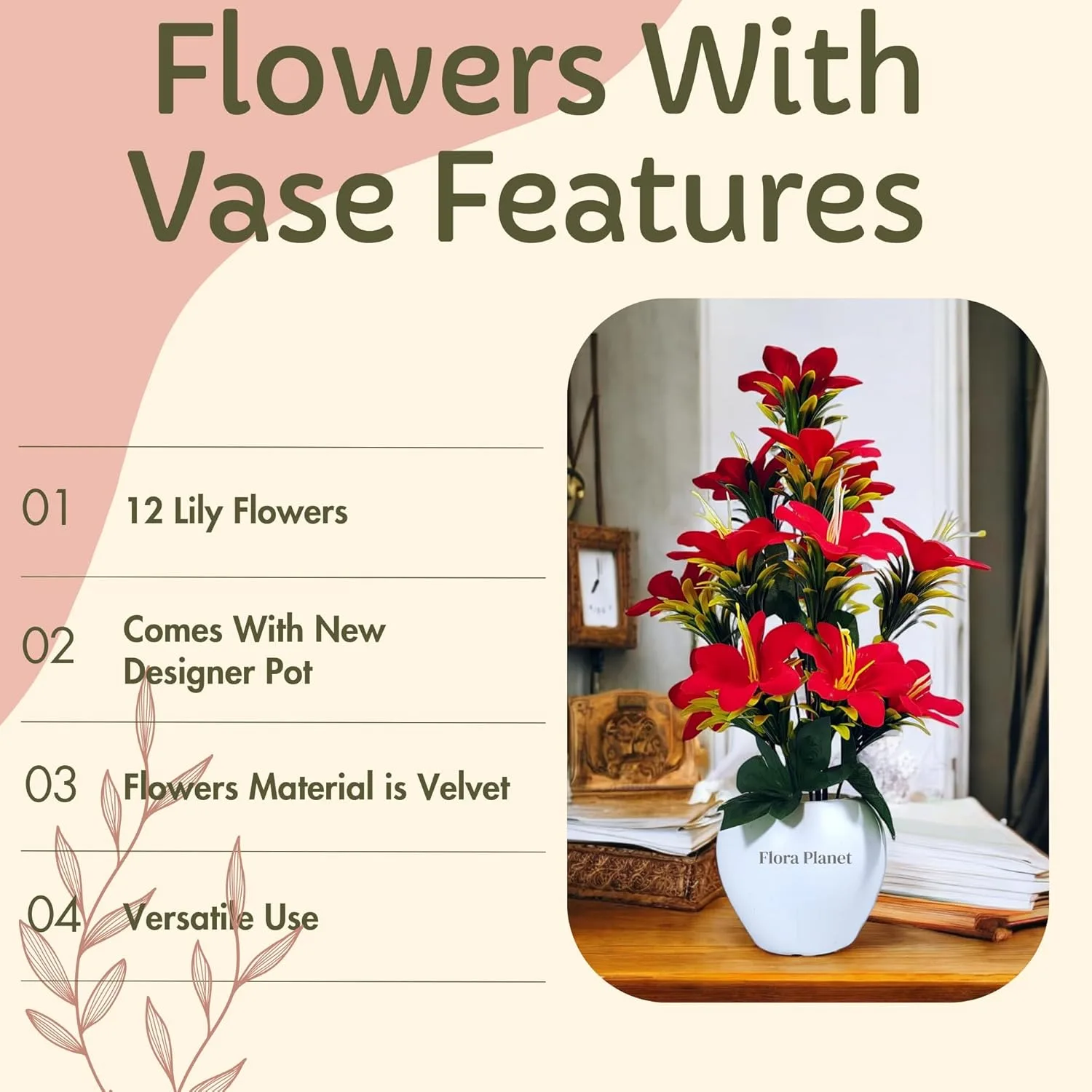 In-Depth Review: best artificial flowers vase - Flora Planet Artificial Plants for Home Decor & Office Decoration 1 Big Size Artificial Flowers Pot wi 6 Flora Planet Artificial P - view 5