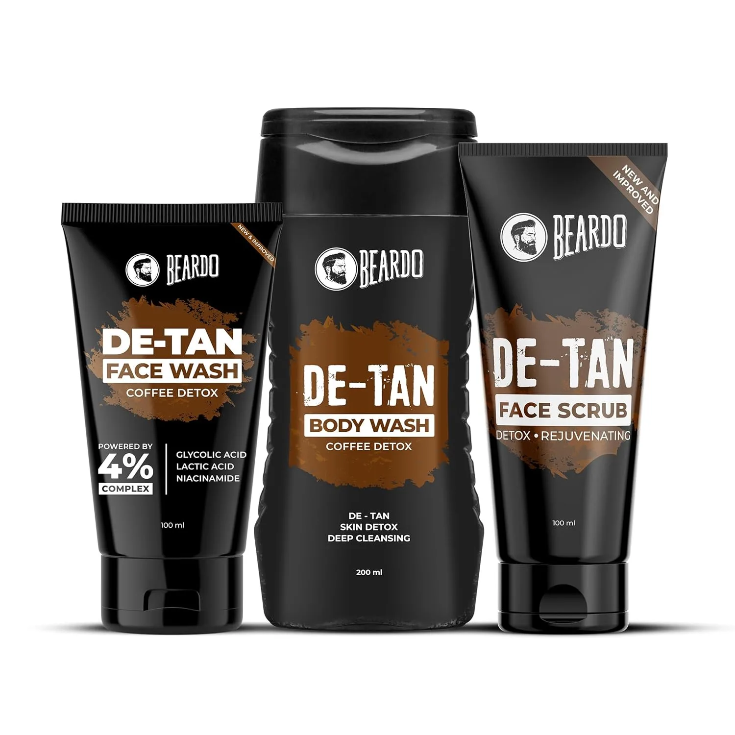 Beardo De-tan Har Roz Kit For Men (Set of 3) | Detan Face Wash & Detan Scrub & Detan Body Wash with Powerful Coffee Extract for Tan Removal | Hydrates & Exfoliates Men's Skin for Oil Control | | best face wash kit