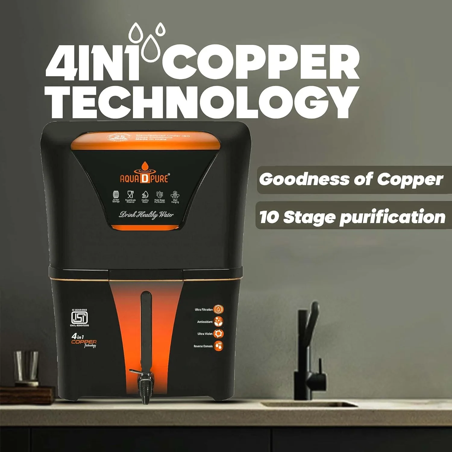 In-Depth Review: best water purifier home - AQUA D PURE 4 in 1 Copper RO Water Purifier with 10 Stage Purification Filtration, UV, UF, TDS Adjuster an 10 AQUA D PURE 4 in 1 Coppe - view 9