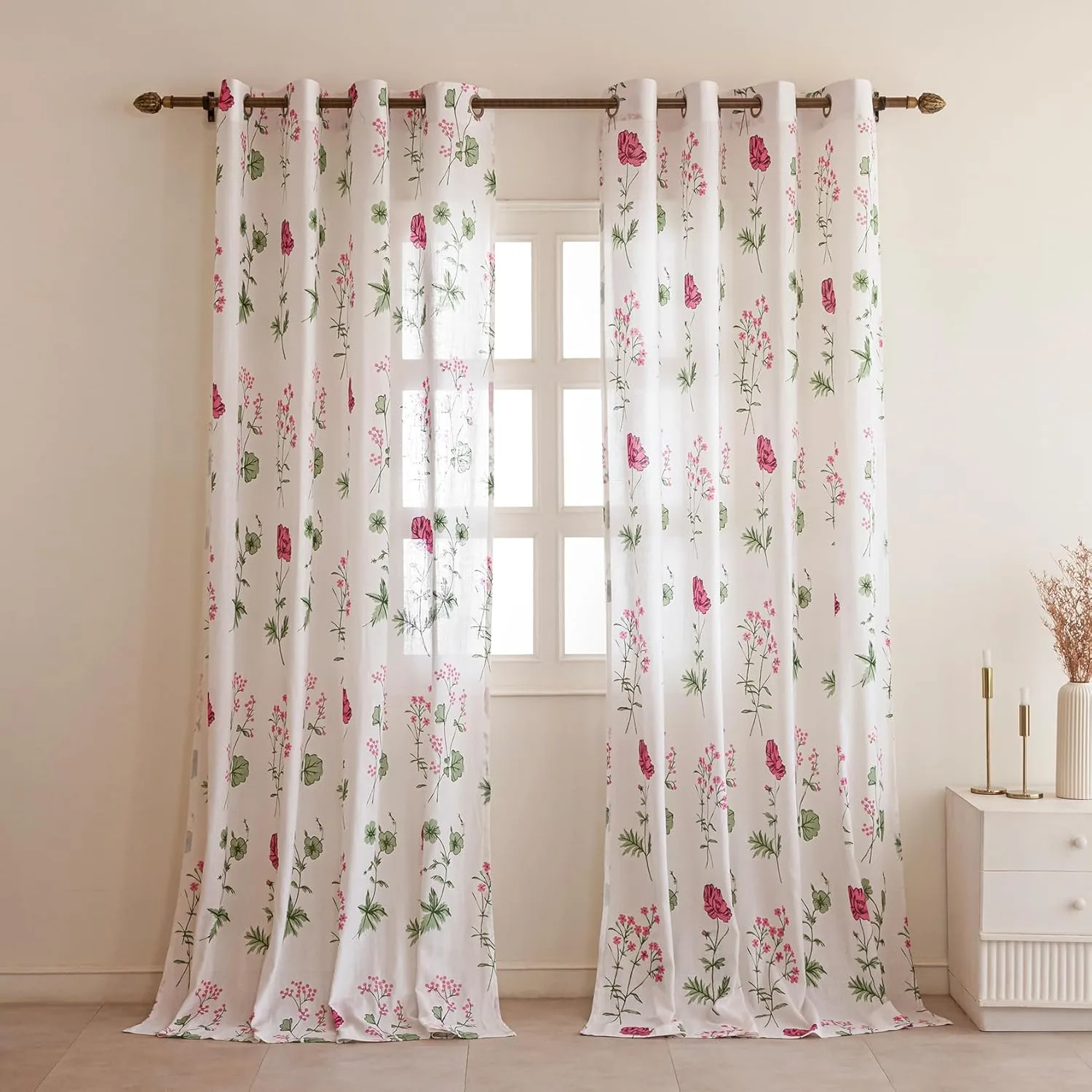 In-Depth Review: best curtain for home - HOMEMONDE Cotton Sheer Curtains for Door Sun Light Filtering Linen Textured Curtain Set of 2, Pink Floral Pri 2 HOMEMONDE Cotton Sheer Curtains for Door Sun Light Filtering Linen Textured Curtain Set of 2, Pink Floral Printed, Hangs with Eyelets - (L 7FT x W 4.5FT) | | best curtain for home