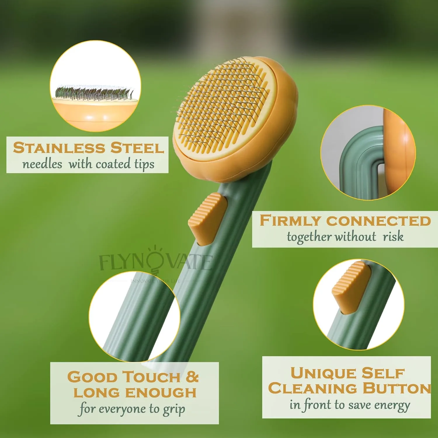 In-Depth Review: best pet grooming kit india - Flynovate Self Cleaning Dog Comb & Cat Comb - Pet Hair Remover Grooming Comb with Switch & PAIN - FREE 5 Flynovate Self Cleaning Dog C - view 4