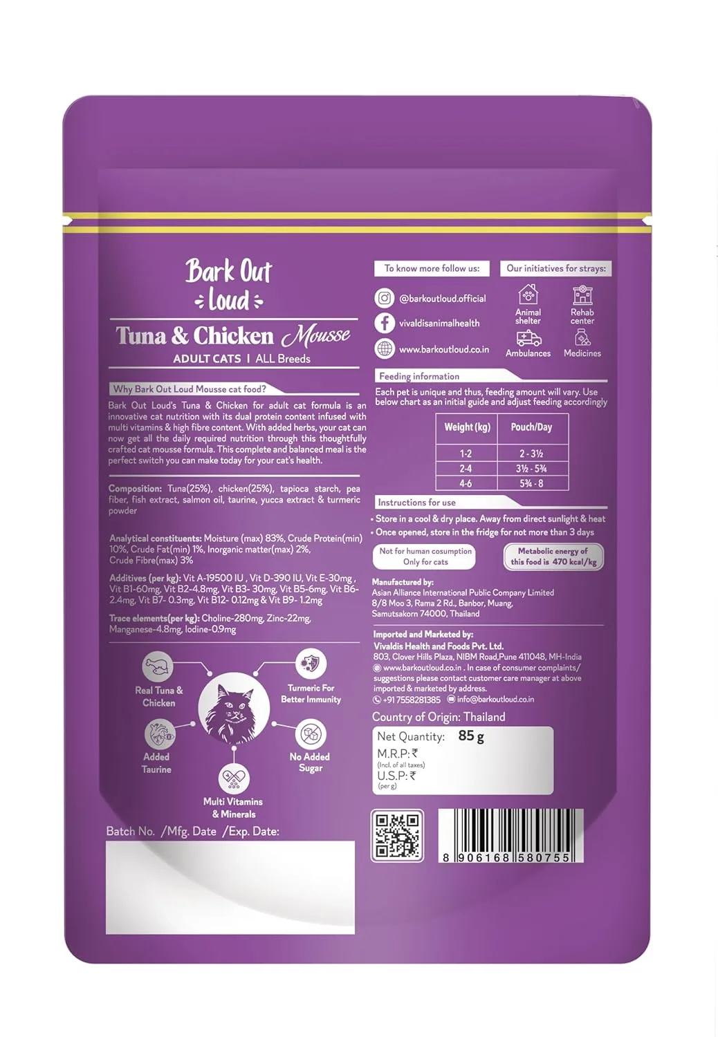 In-Depth Review: best cat food india - BARK OUT LOUD- Wet Adult Cat Food | Fresh Tuna & Chicken | Taurine | Salmon Oil- Omega | Gravy Cat Food for All 3 BARK OUT LOUD- Wet Adult - view 2