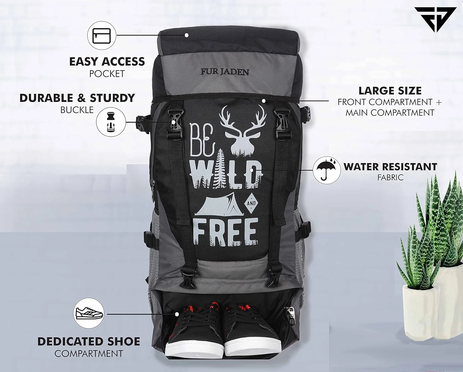 In-Depth Review: best travel backpack india - Fur Jaden 55 LTR Rucksack Travel Backpack Bag for Trekking, Hiking with Shoe Compartment 3 Fur Jaden 55 LTR Rucksa - view 2