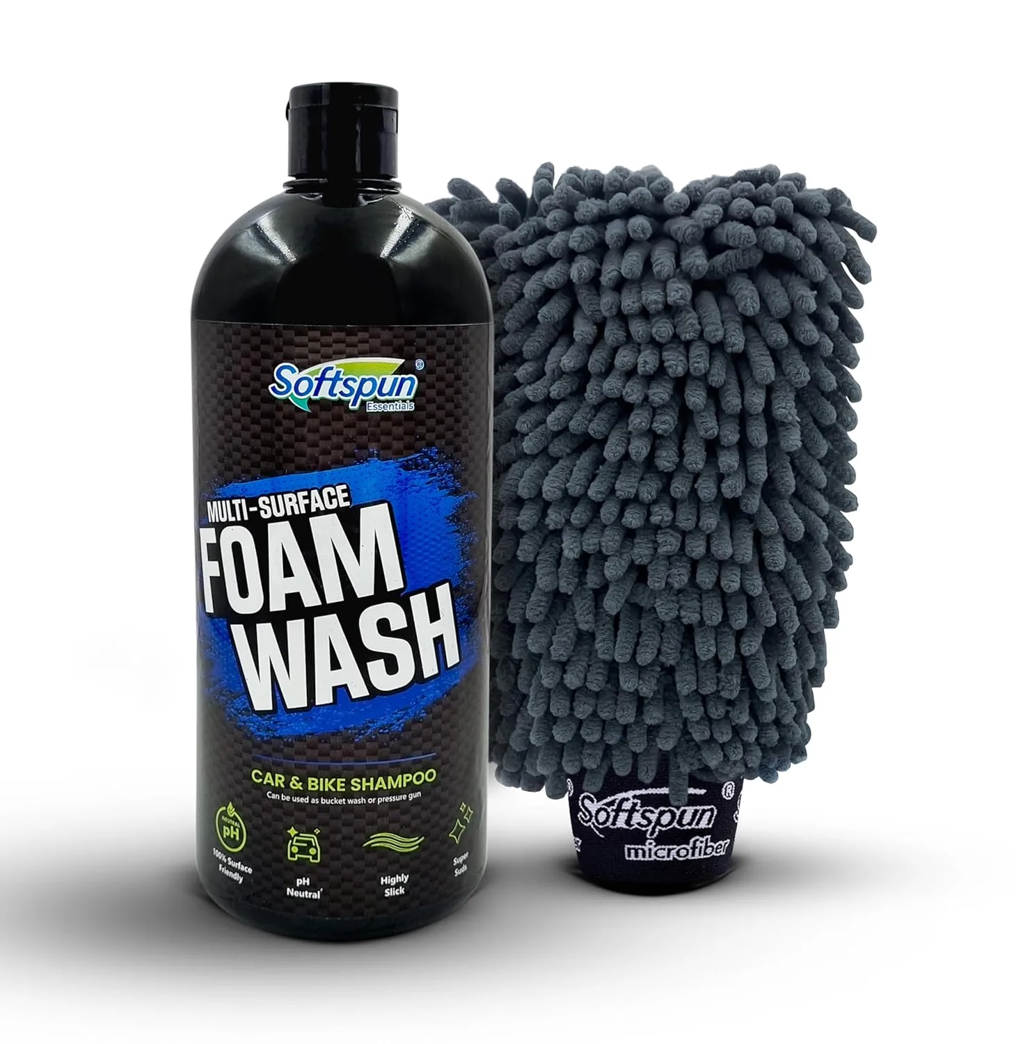 In-Depth Review: best bike wash shampoo - SOFTSPUN Microfiber 1Ltr Car & Bike pH Neutral Premium Liquid Shampoo+1700gsm 1pc Double Side Glove Gre 1 best bike wash shampoo